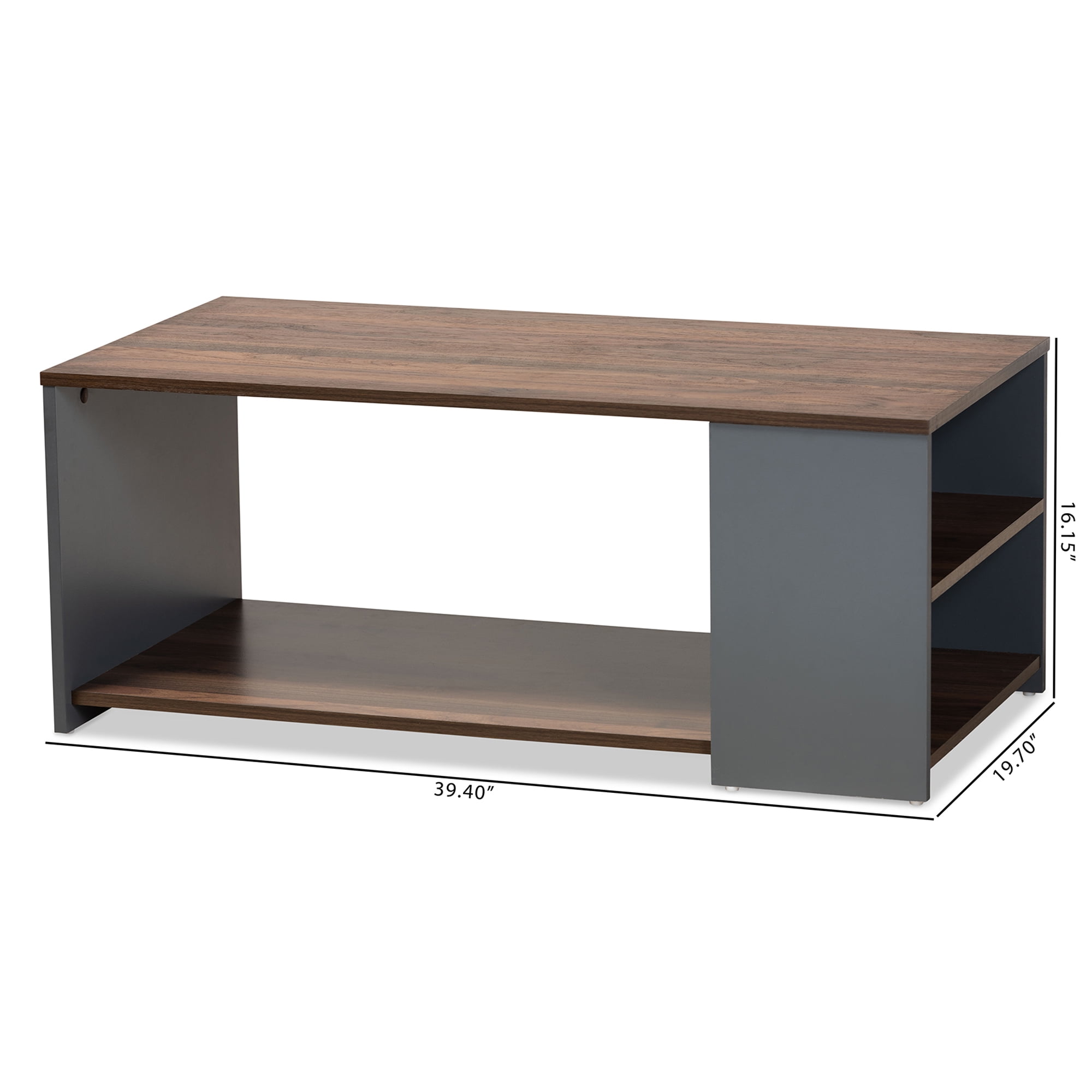Baxton Studio Select Modern MDF Coffee Table with Storage, Walnut Brown/Gray - Image 3