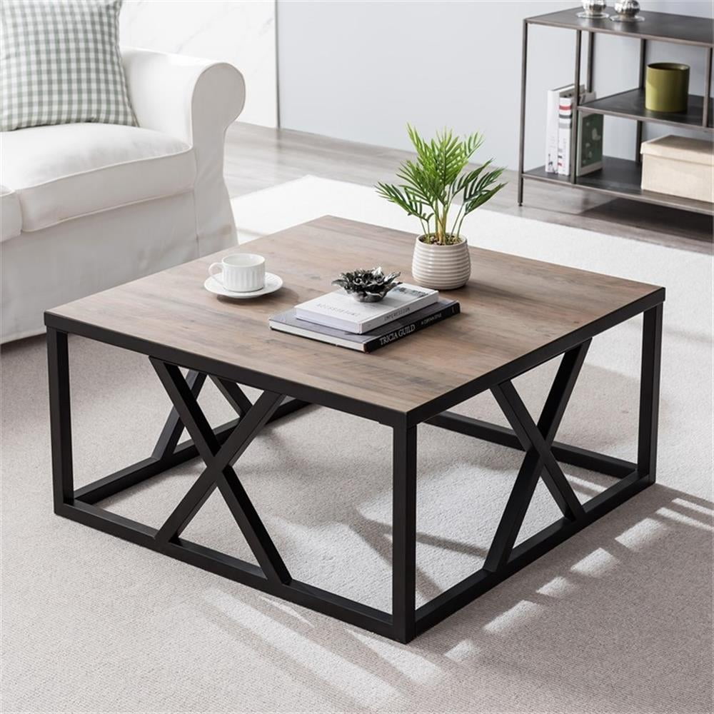 Evelyn&Zoe Jedrek 35" Wide Square Coffee Table, Blackened Bronze/Gray Oak - Image 10