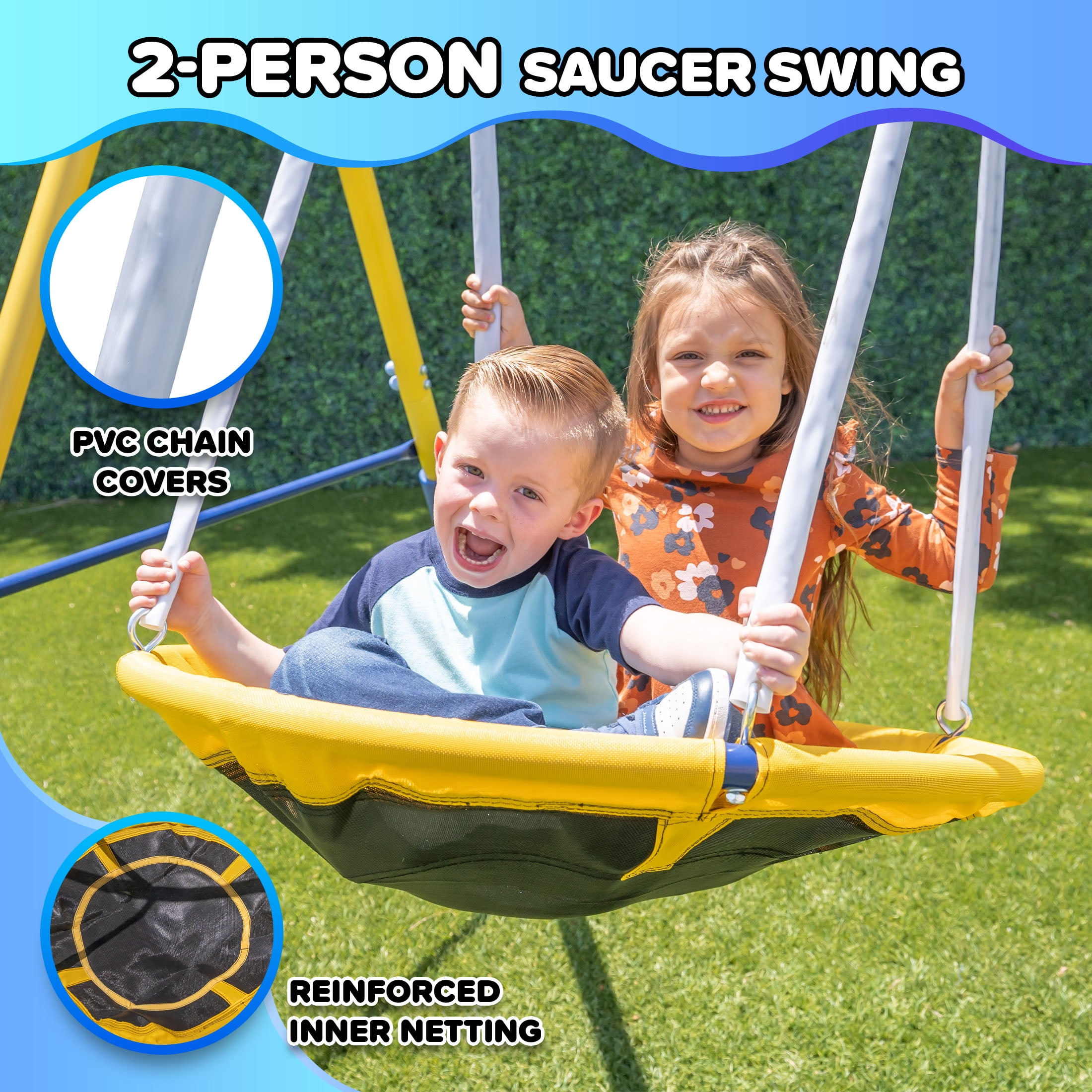 Sportspower Super 10 Metal Swing Set with Saucer Swing, Standing Swing, Teeter-Totter, Lifetime Warranty on Slide & Bonus Anchor Kit, Great for Kids 3-8 - Image 5