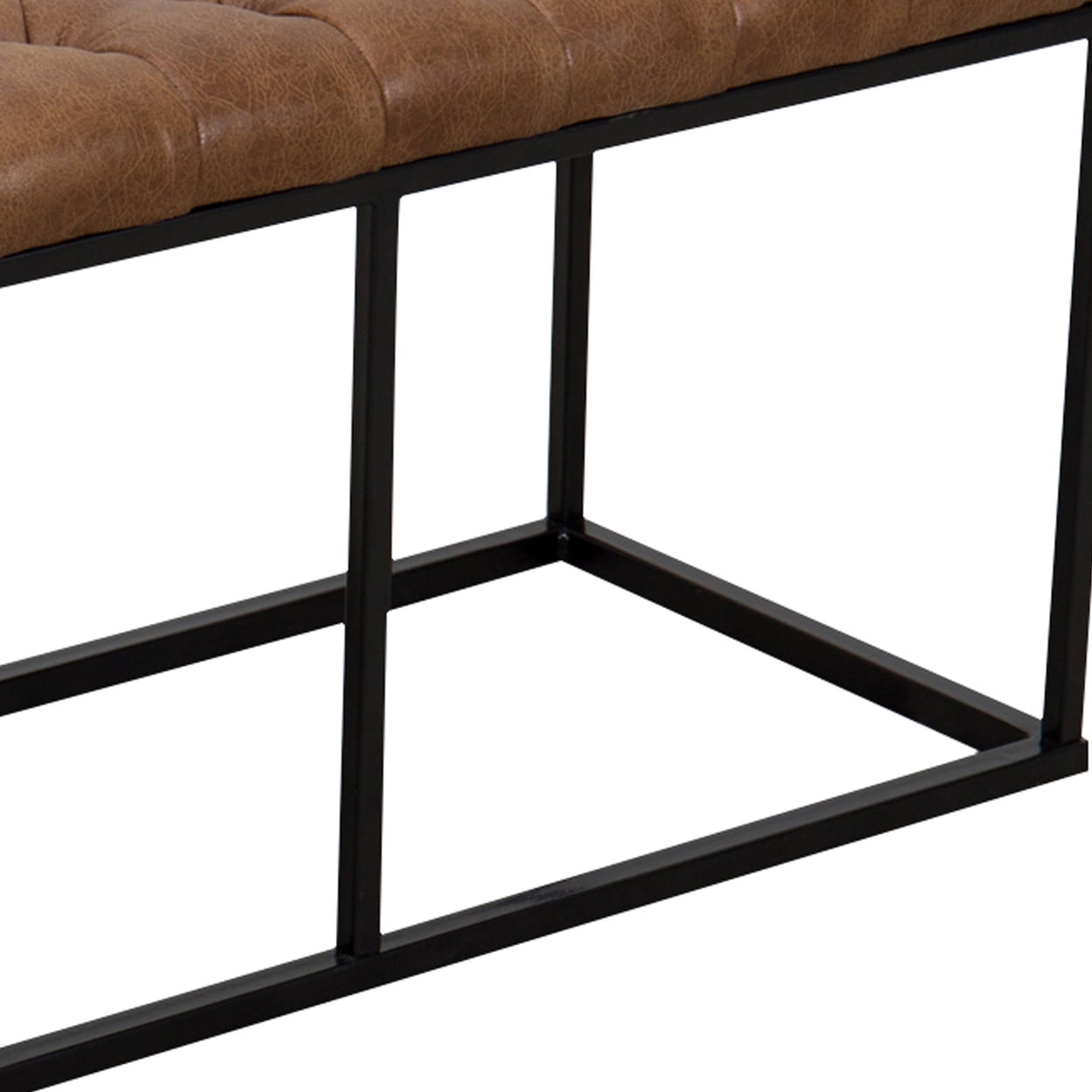 HomePop Faux Brown Leather Button Tufted Decorative Bench - Image 3