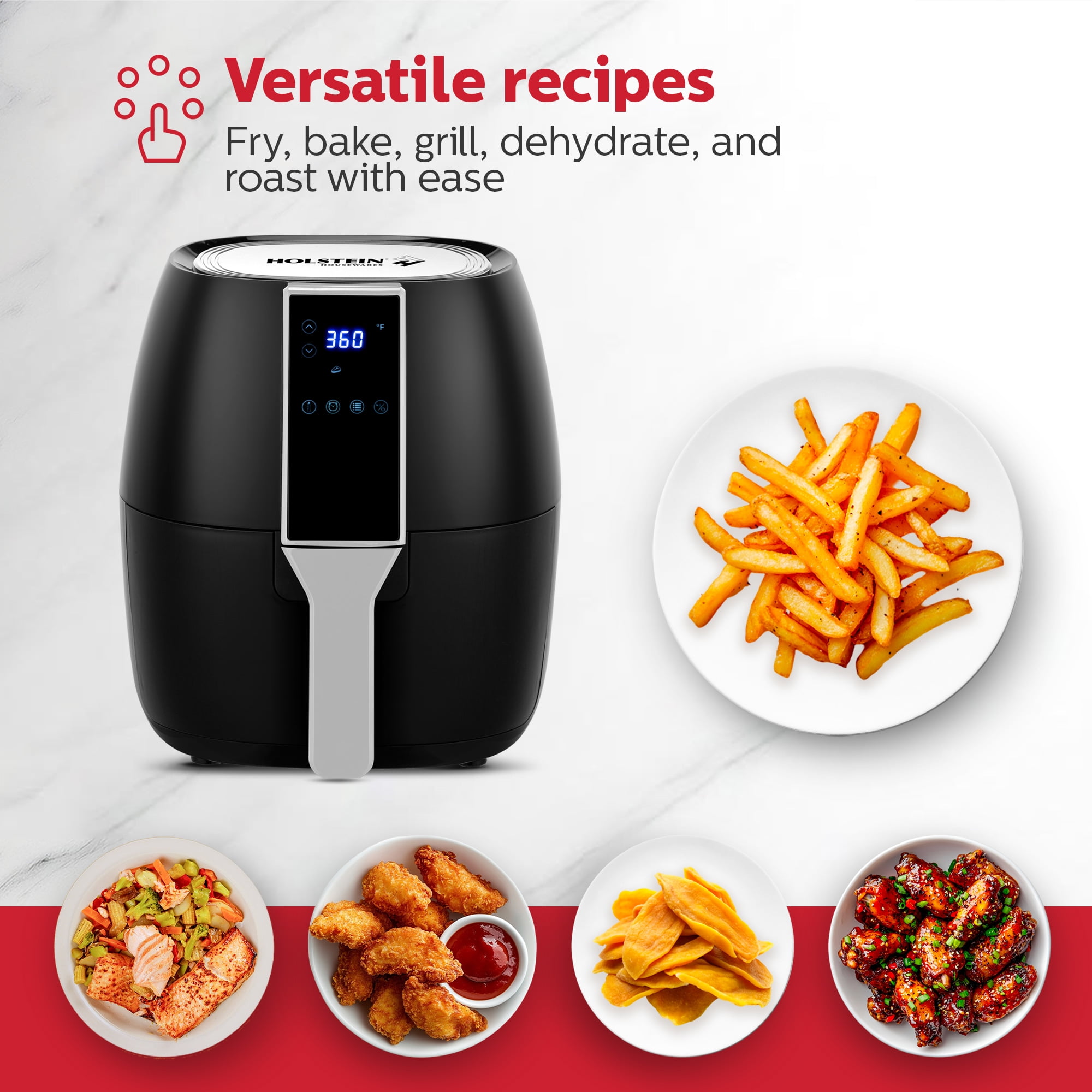 Holstein Housewares - 3.7QT Digital Air Fryer, Black - Convenient and User Friendly with Optimal Control Panel and Seven Cooking Presets - Image 2