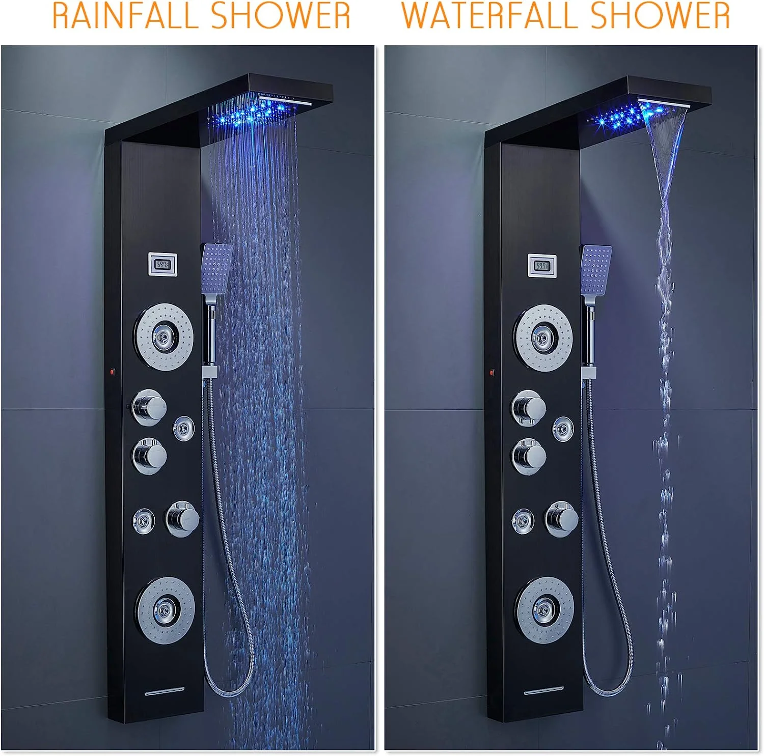 Zovajonia LED Shower Panel Tower System, Multi-Functions Shower Tower, Waterfall Showerhead, Shower Jets, Stainless Steel Rain Shower System Oil Rubbed Bronze - Image 2