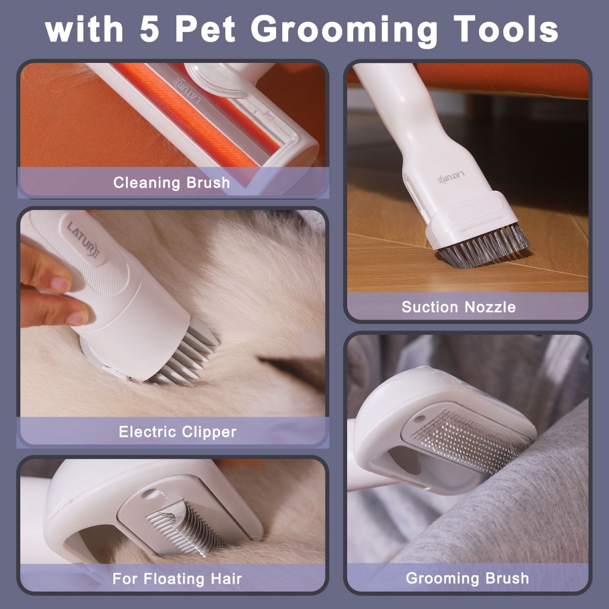 Lature Dog Grooming Kit Hair Vacuum Pet Grooming Vacuum, 2L Large Capacity for Shedding Grooming Hair Quiet 5 Tools - Image 2