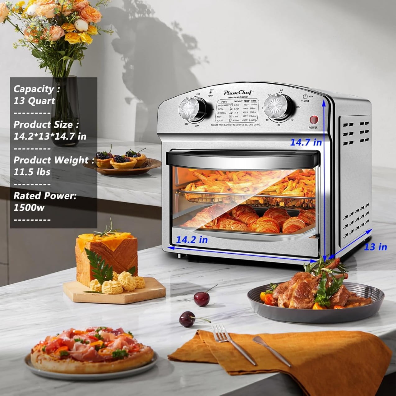 12.5 Quart 7-in-1 Air Fryer Toaster Oven with Time & Temp Control, 5 Preset Modes - Image 6