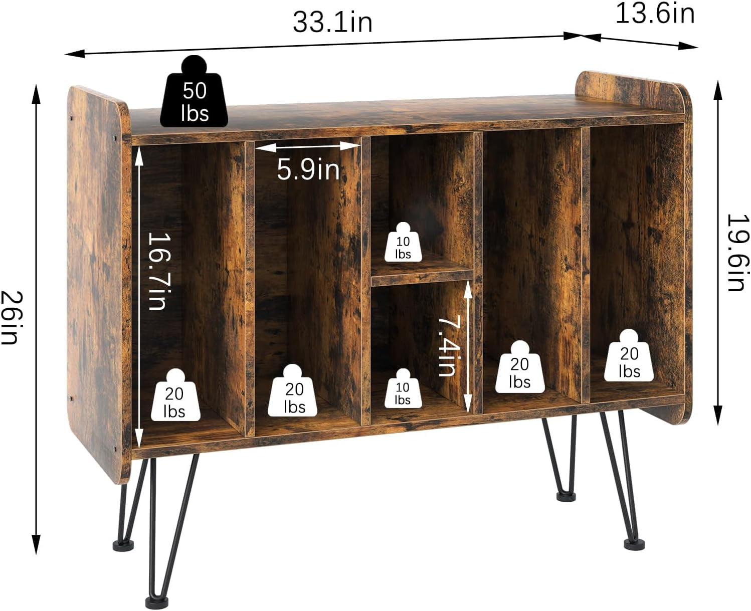 Record Player Stand Large Vinyl Record Storage holds Albums Brown Vinyl Holder Storage Shelf, Side End Table,Turntable Stand with metal legs for Bedroom, Living Room - Image 4