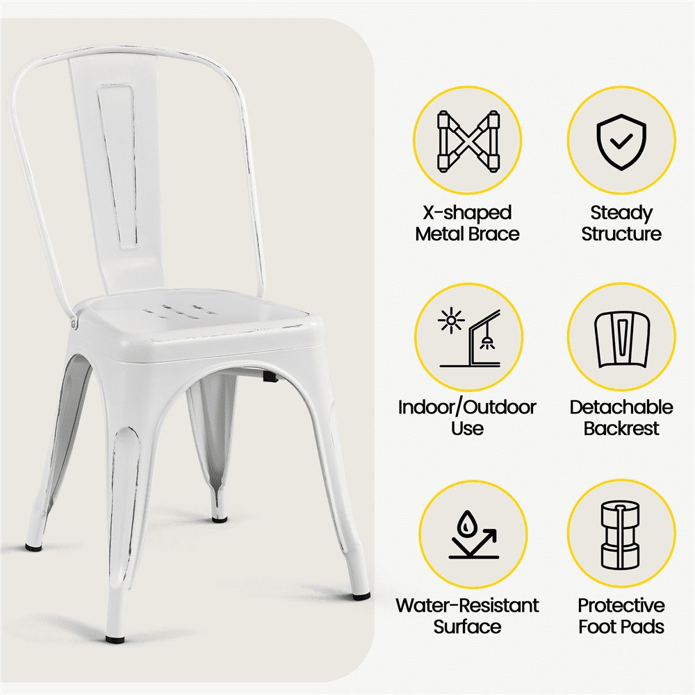 Renwick Industrial Iron Dining Chairs for Home, Set of 4, Distressed White - Image 7