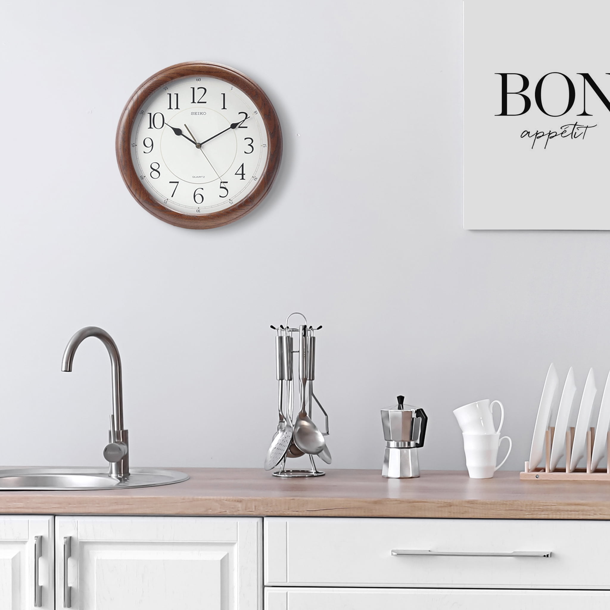 Seiko 13" Round Brown Oak Quiet Sweep Wall Clock, Analog, Quartz QXA129BLH - Image 4