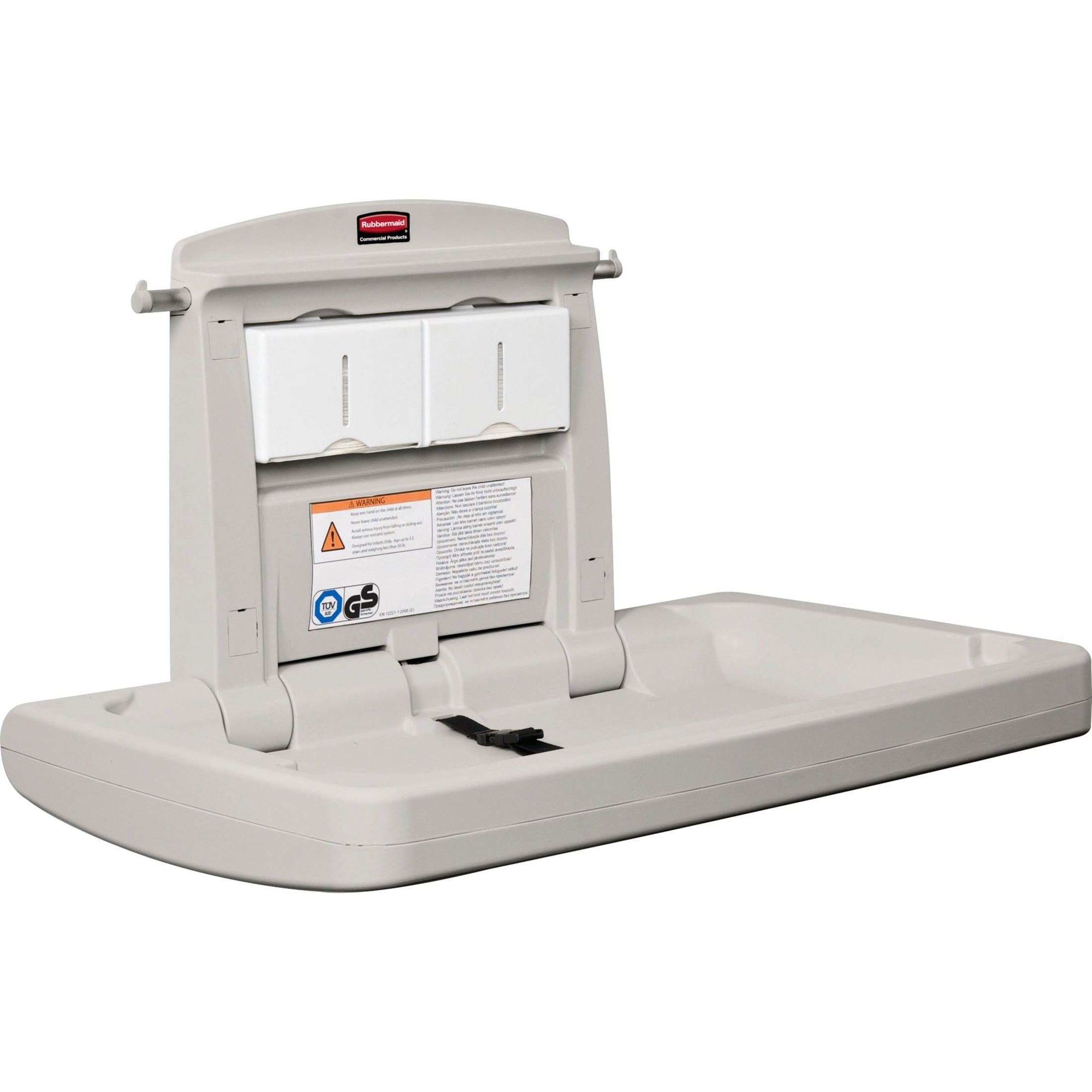 Rubbermaid Commercial Horizontal Baby Changing Station with Accessory Shelf and Safety Strap