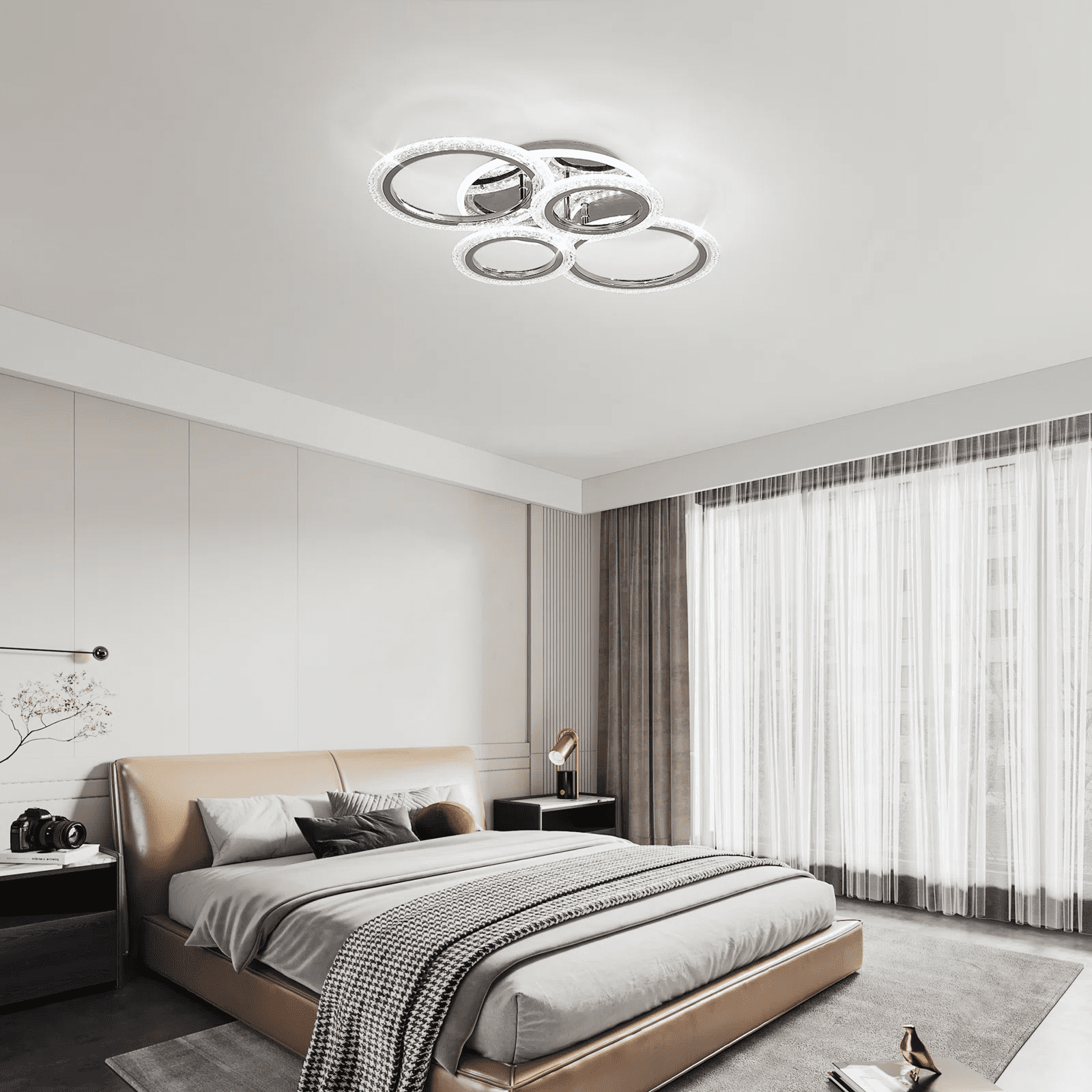 Garwarm Modern Ceiling Light 58W Dimmable Flush Mount LED Ceiling Lamp 4 Rings Acrylic Ceiling Chandelier for Living Room Dining Room Bedroom,Chrome - Image 15