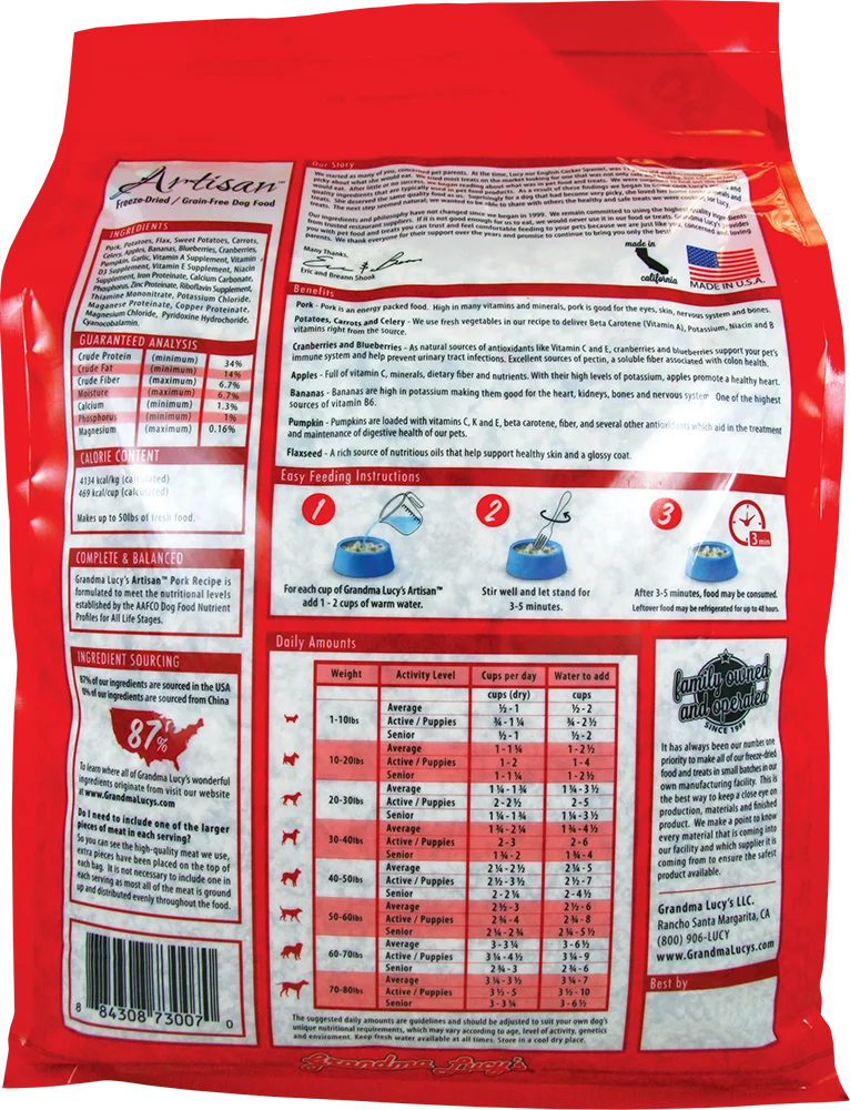 Grandma Lucy's Artisan Grain-Free Pork Freeze-Dried Dog Food, 10-lb Bag - Image 2