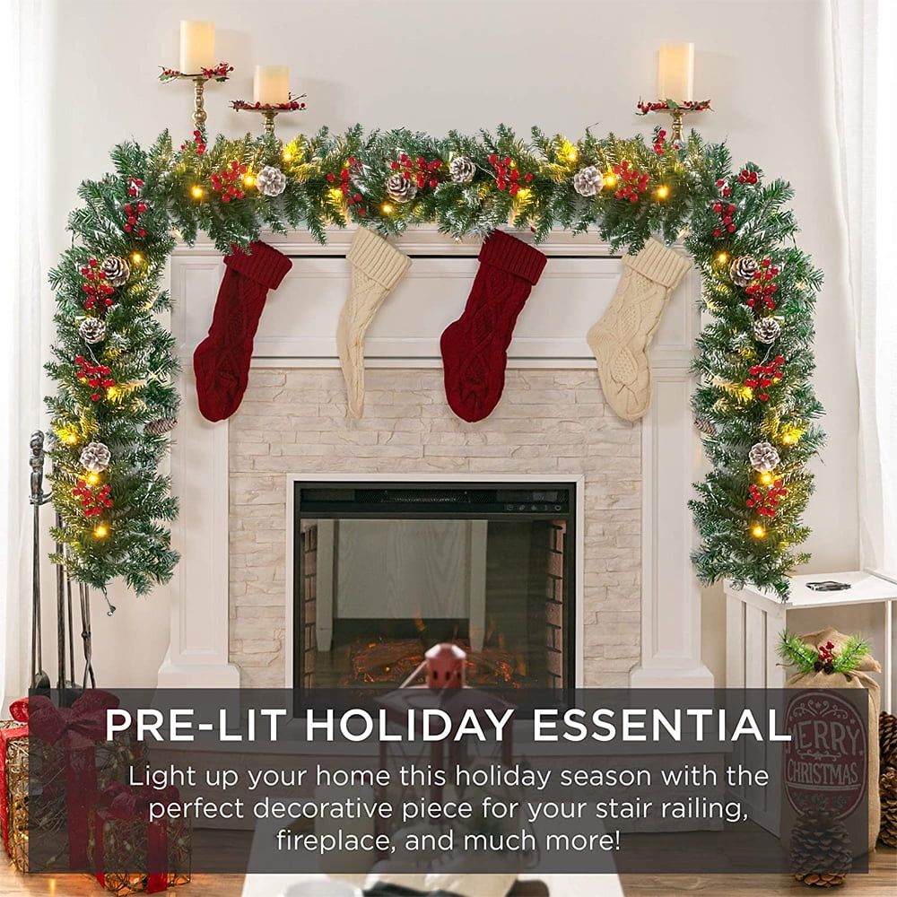 9ft Pre-Lit Christmas Garland with 50 Waterproof LED Light and Pine Cones and Berries, 220 Branches Battery Operated Christmas Garland Decoration for Xmas Holiday Party - Image 9