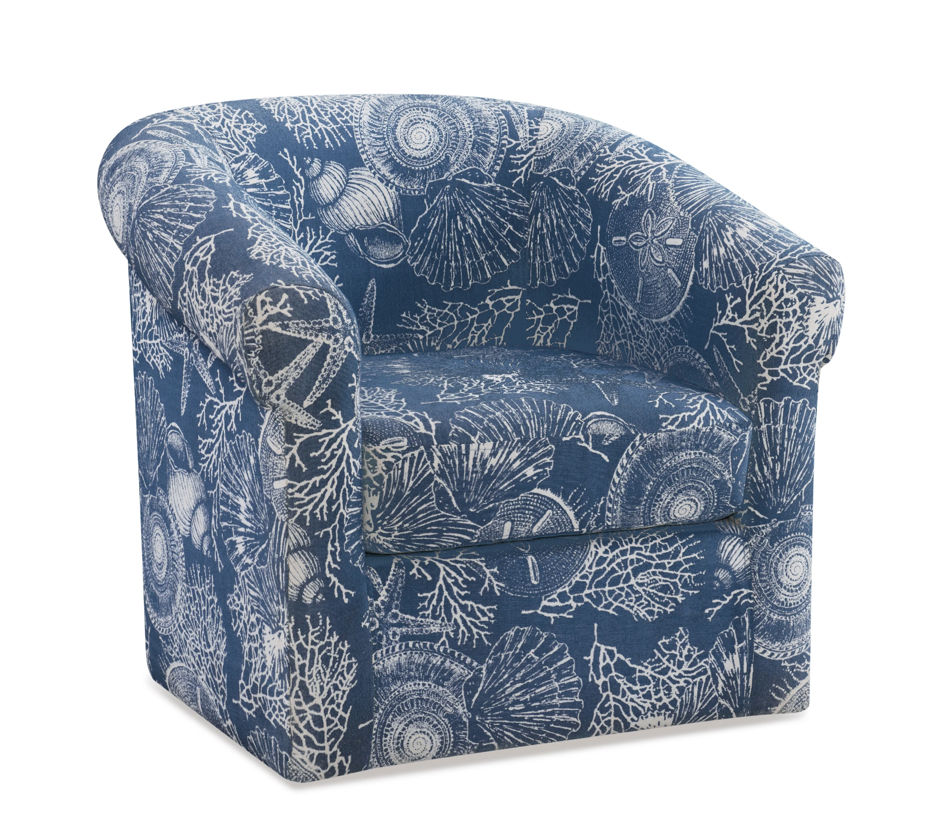 Grandee Club Chair with Swivel, Ocean Blue and White Coastal Pattern - Image 7