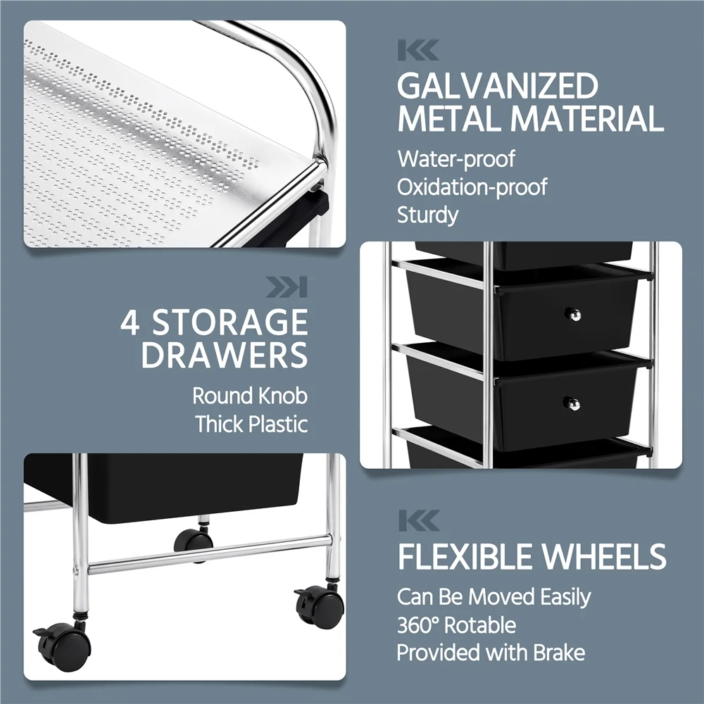 Alden Design 4 Drawers Metal Frame Storage Cart Rolling Bin Trolley, Black - Image 11