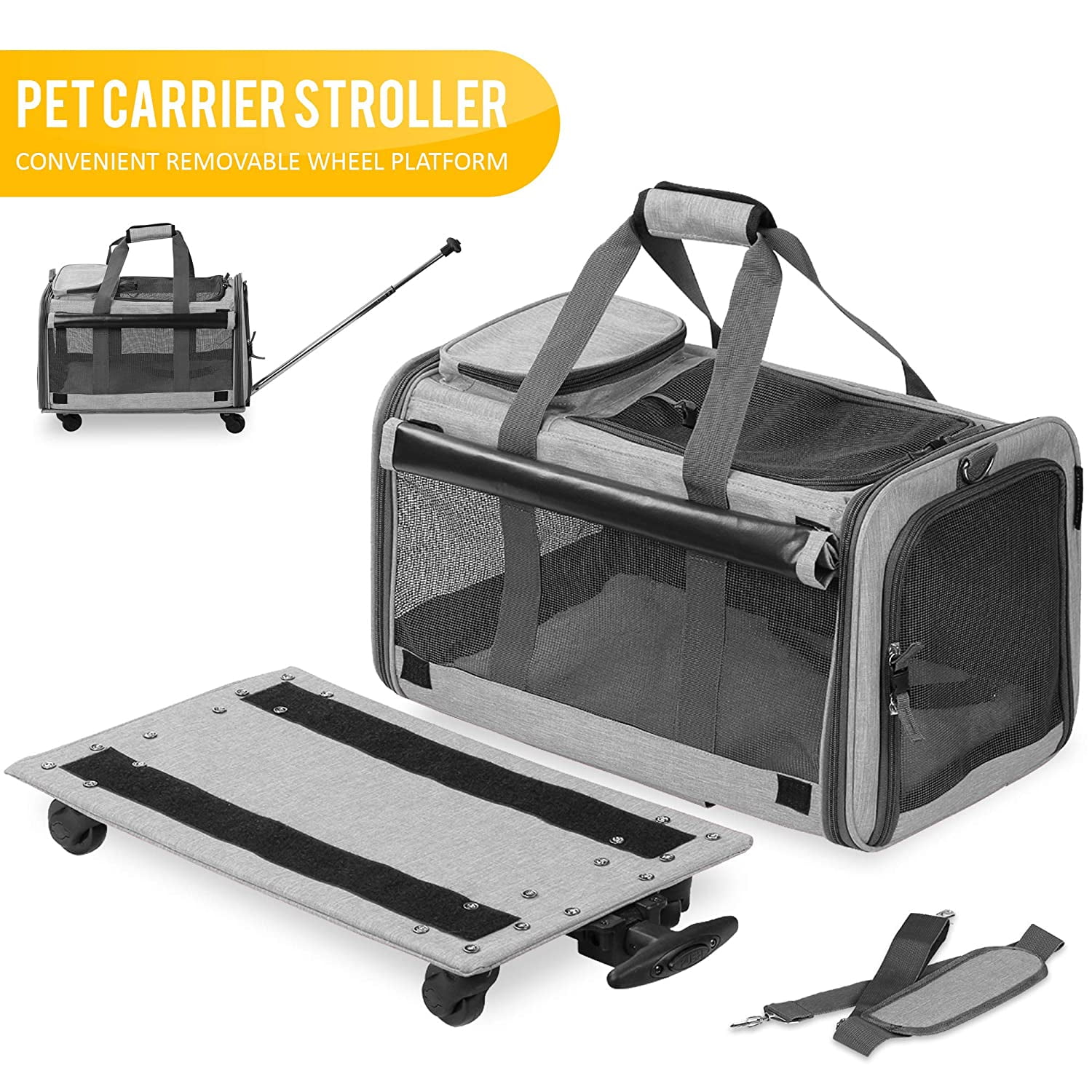 KOPEKS 3-in-1 Small Carrier with Detachable Wheels, Heather Grey, 15 lb Limit - Image 2