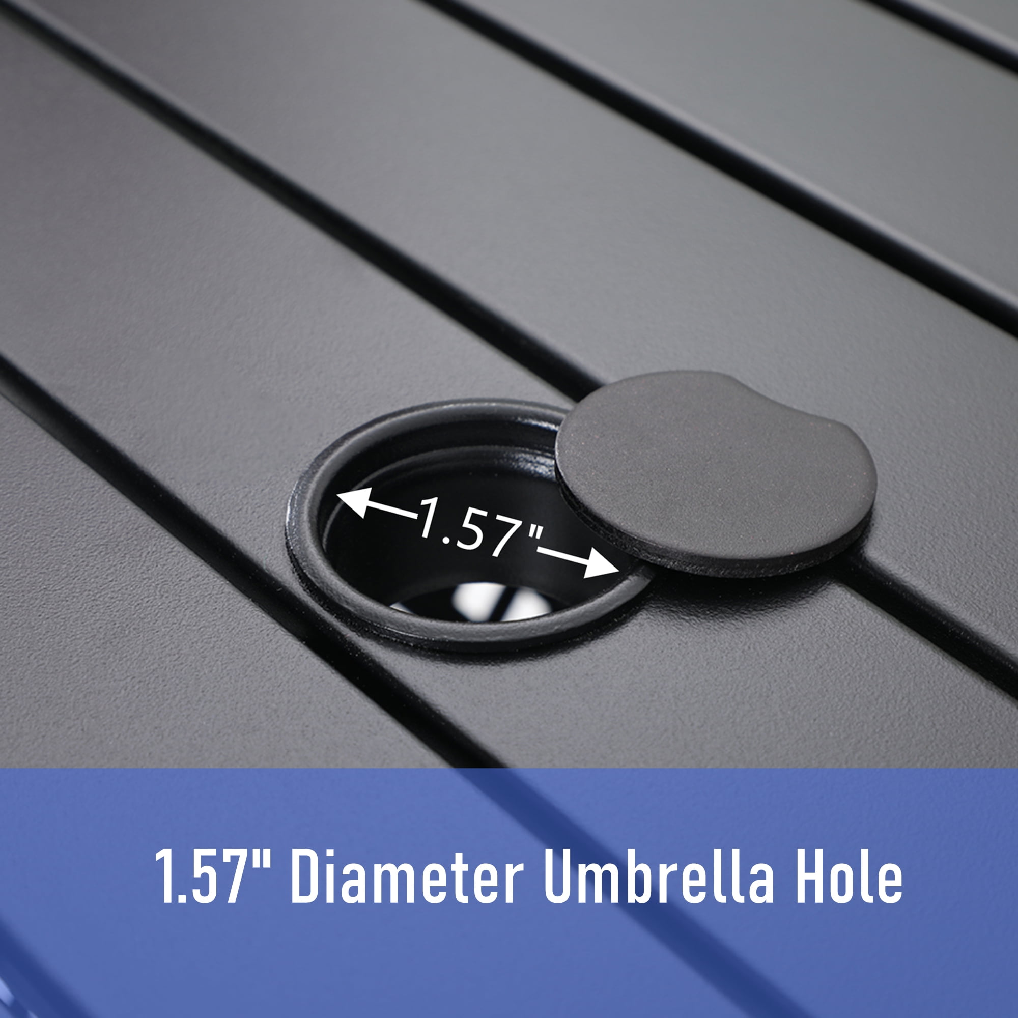 MF Studio 4-Piece Outdoor Conversation Set with 9 ft Umbrella, Side Table & Two Stack-able Chairs, Black & Beige - Image 15