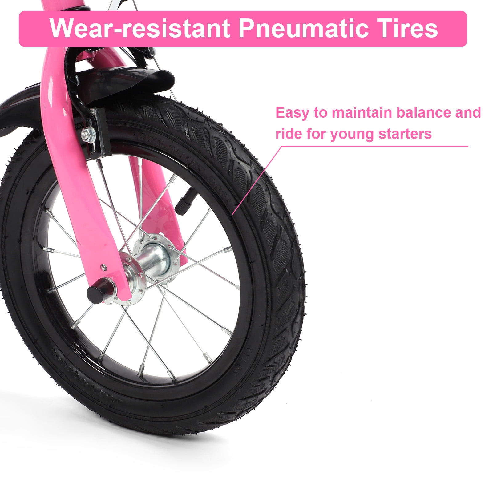 Eotvia 12 inch Kids Bike with Training Wheels, Children Bike with Handlebar, Kids Bicycle for Boys Girls Toddlers Ages 1 to 5, 2-in-1Pink Toddler Bike - Image 5