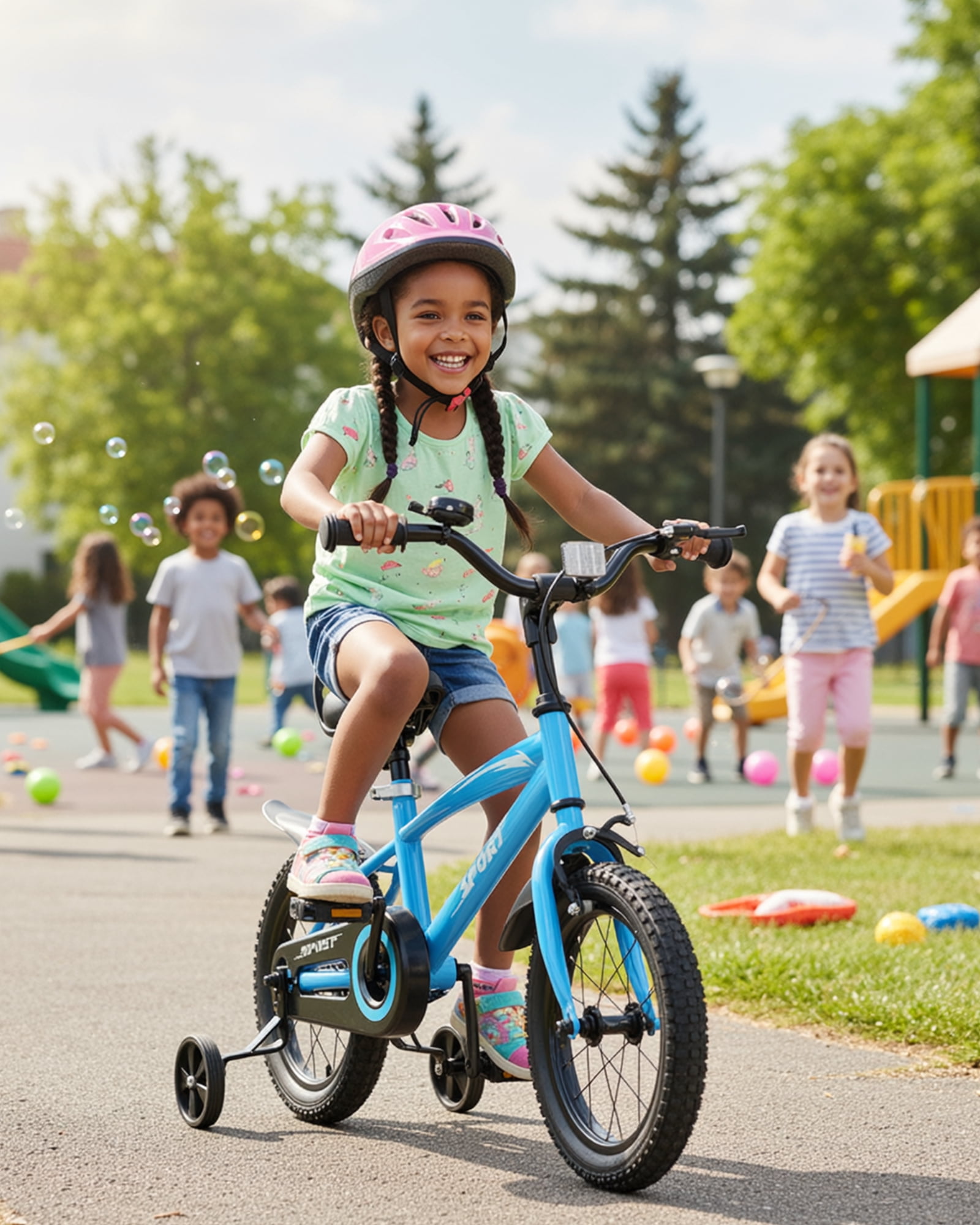 Naipo 14 Inch Kids Bike Girls and Boys Blue Bike with Removable Training Wheels - Image 2