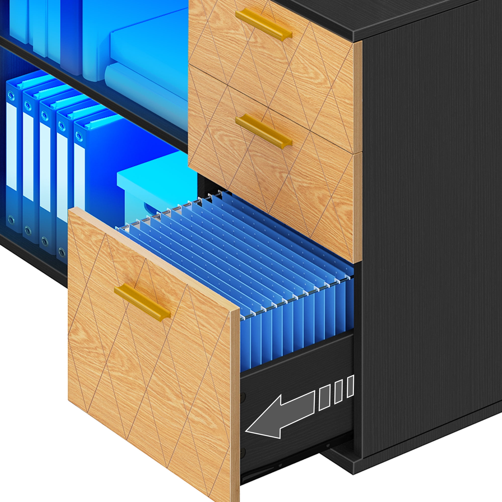 Dextrus L Shaped Desk with LED Light & Power Outlets, 59 inch Reversible Computer Desk with File Cabinet & Storage Shelves, Executive Desk Office Desk Writing Desk for Home Office, Black - Image 11