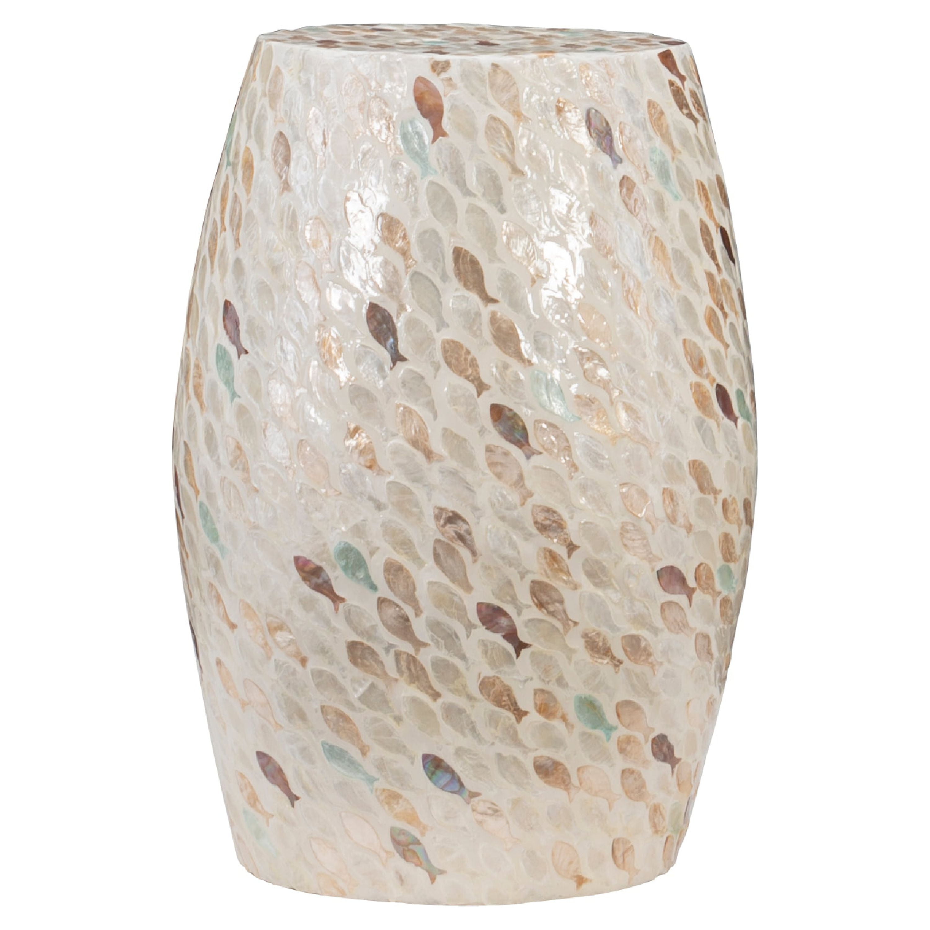 Linon Prescott Indoor Drum Accent Table, 19.75" Tall, Multicolor Fish Mosaic on Ivory - Image 4