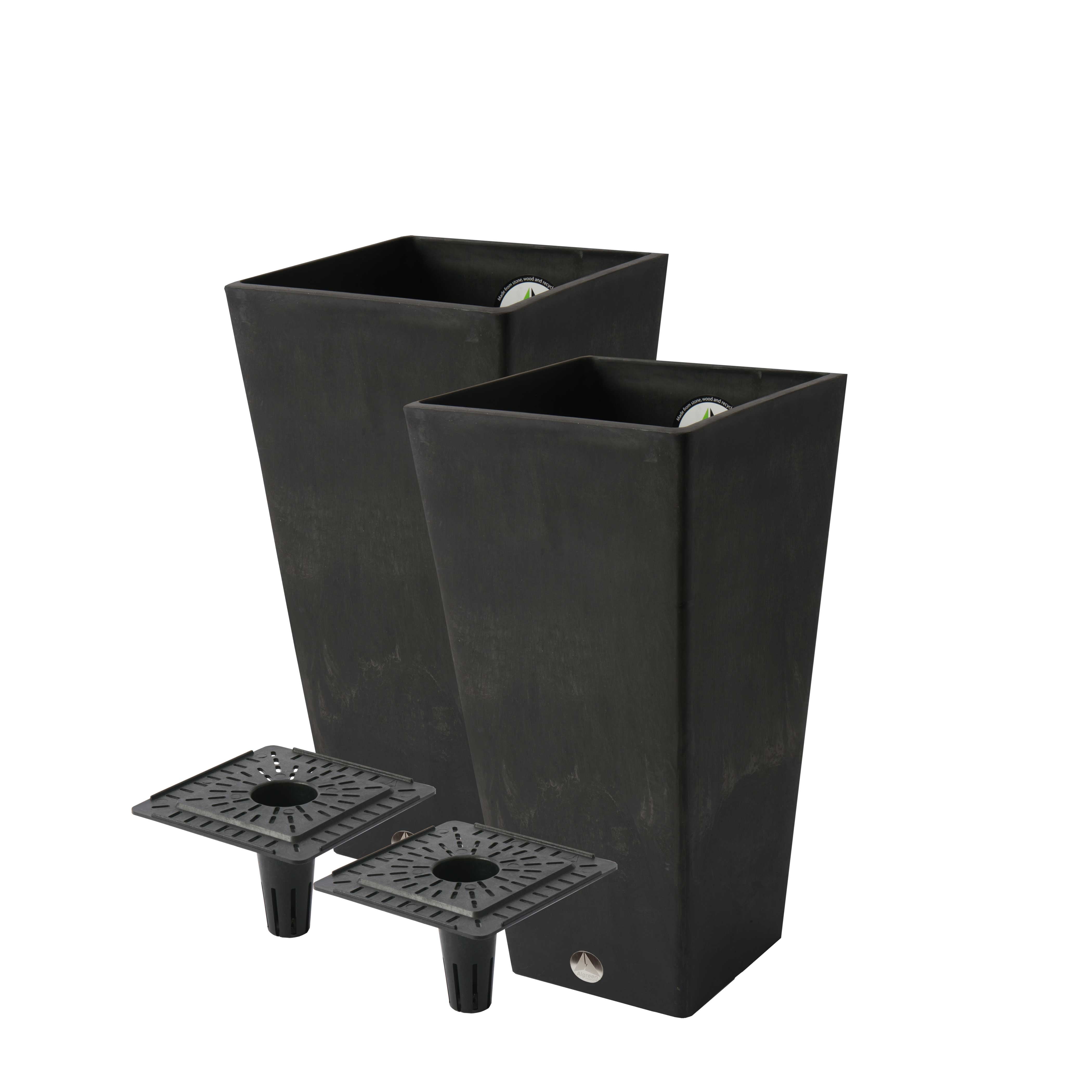 Algreen Valencia 10 in. by 20 in. Height 2 Square Planters, Black - Pack of 2 - Image 3