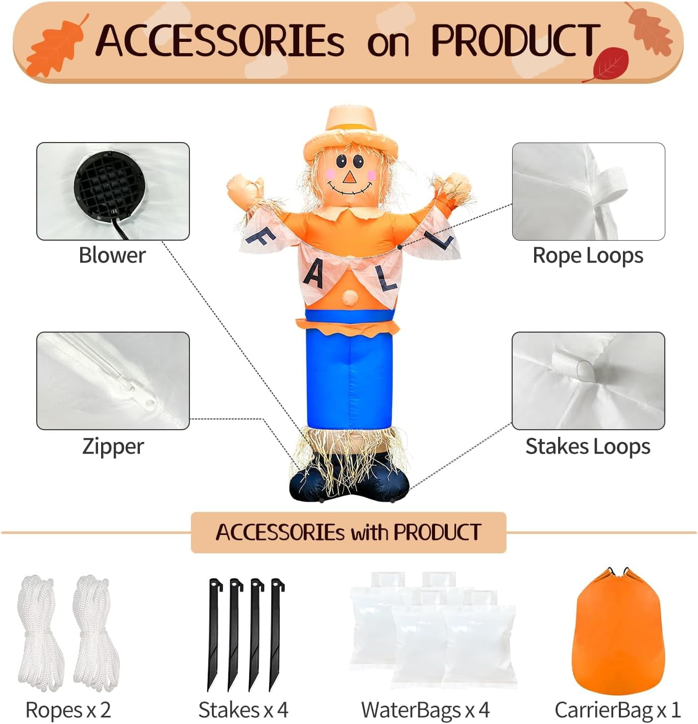 DeeKom 6' Fall Inflatable Scarecrow Decorations, Blow up Thanksgiving Decor Build-in LED Lights, Inflatable Outdoor Holiday Yard Decorations - Image 5