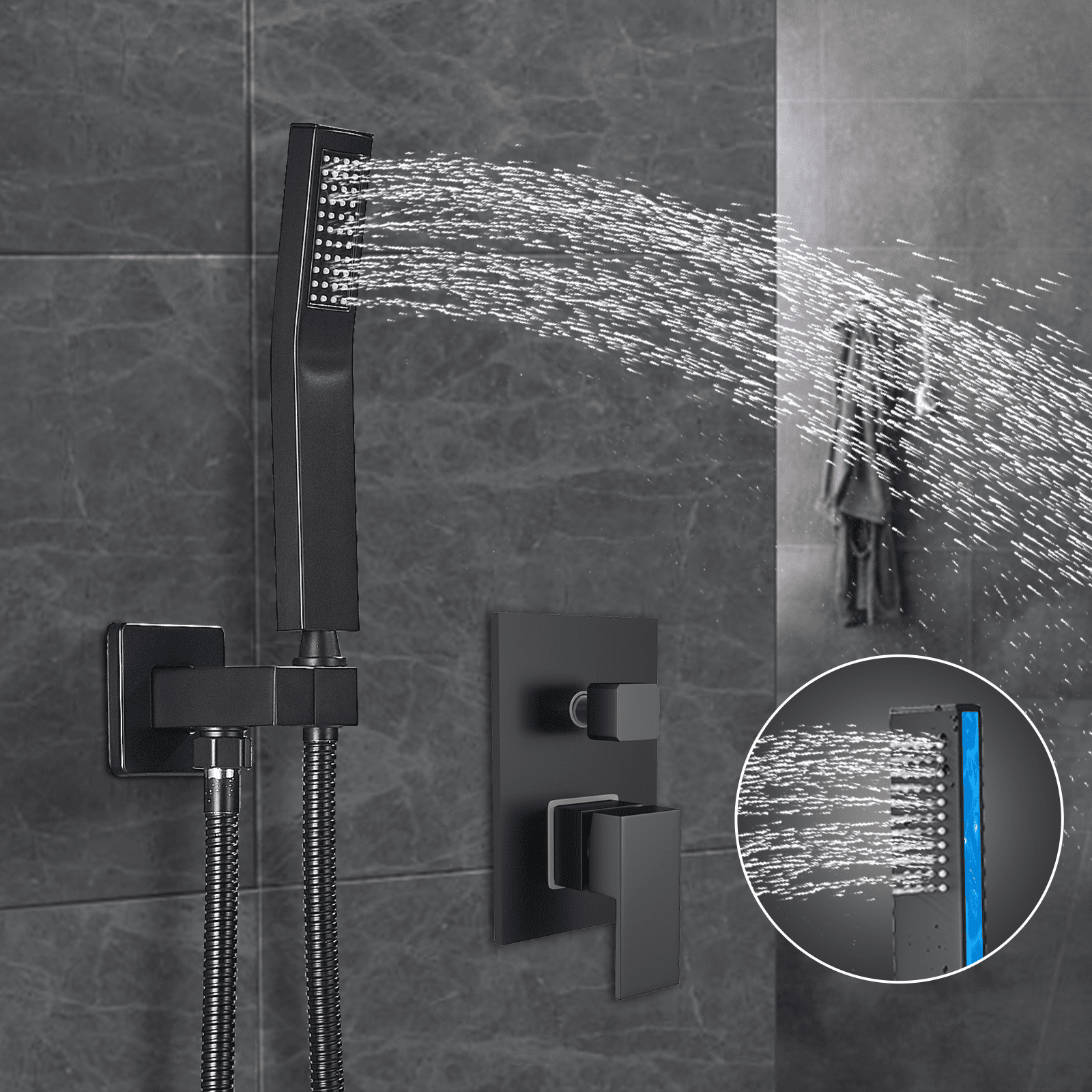 Zovajonia Matte Black Shower System 8 Inches Shower Faucet Set, Rain Shower Head with Handheld Spray Bathroom Wall Mount Shower Fixtures - Image 4