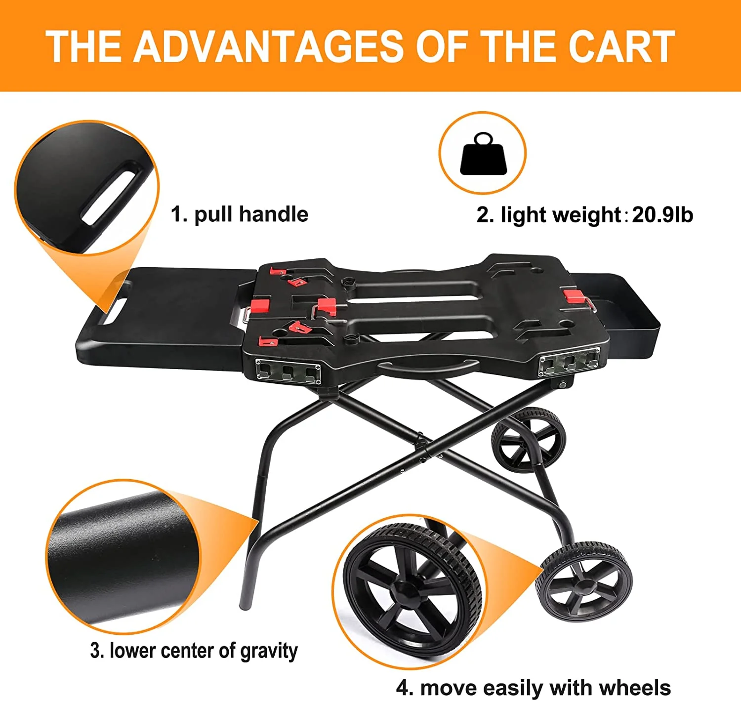 Searglow Portable Grill Cart for Weber Q1200, Q1000, Q2200, Q2000, Collapsible Griddle Stand for Blackstone 17" 22" Table Top Griddles, Outdoor Portable Folding Cart - Image 9