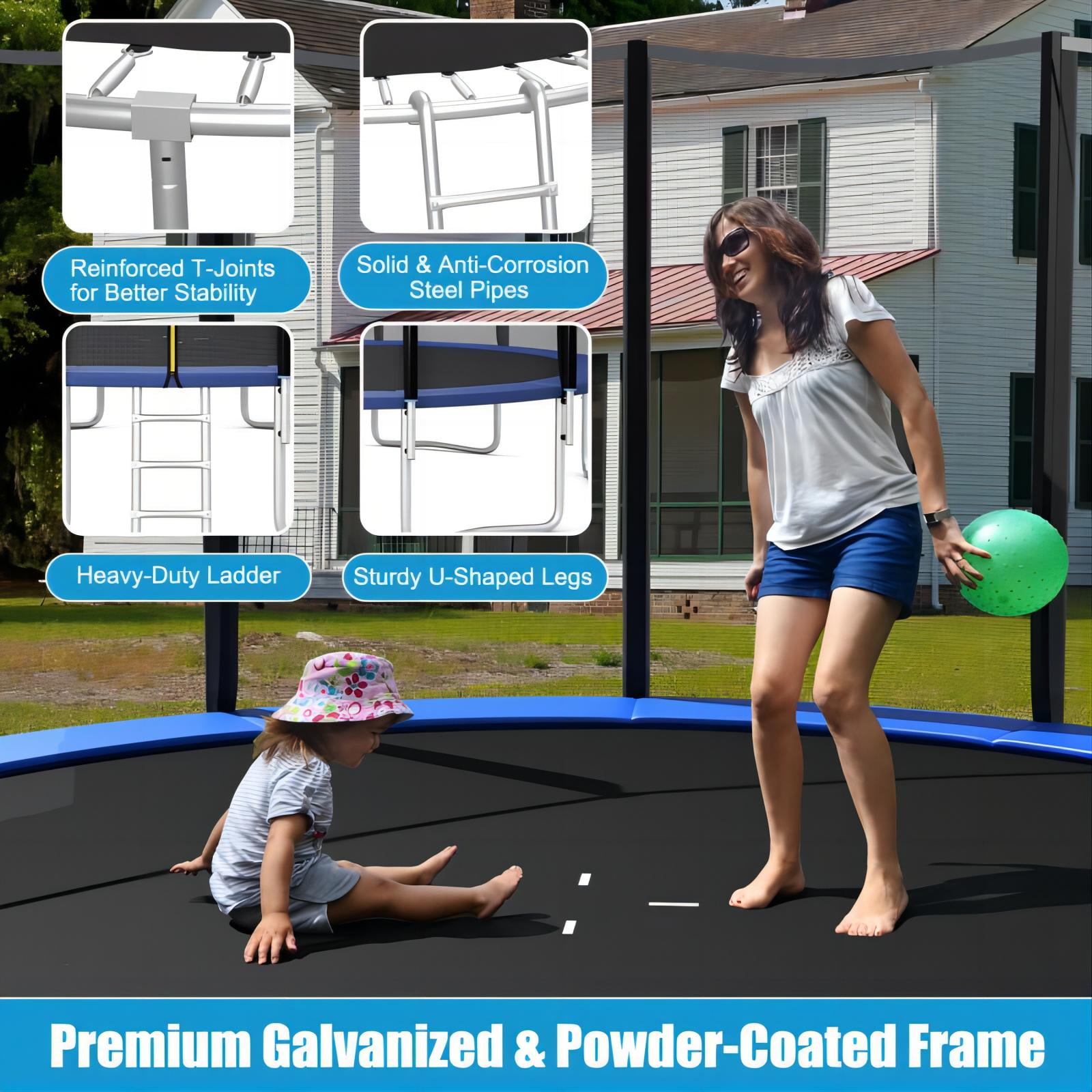 Vebreda 10ft Trampoline for Kids with Safety Enclosure Net & Ladder - Outdoor Blue Bounce Play for Children Ages 3-12 - Image 3