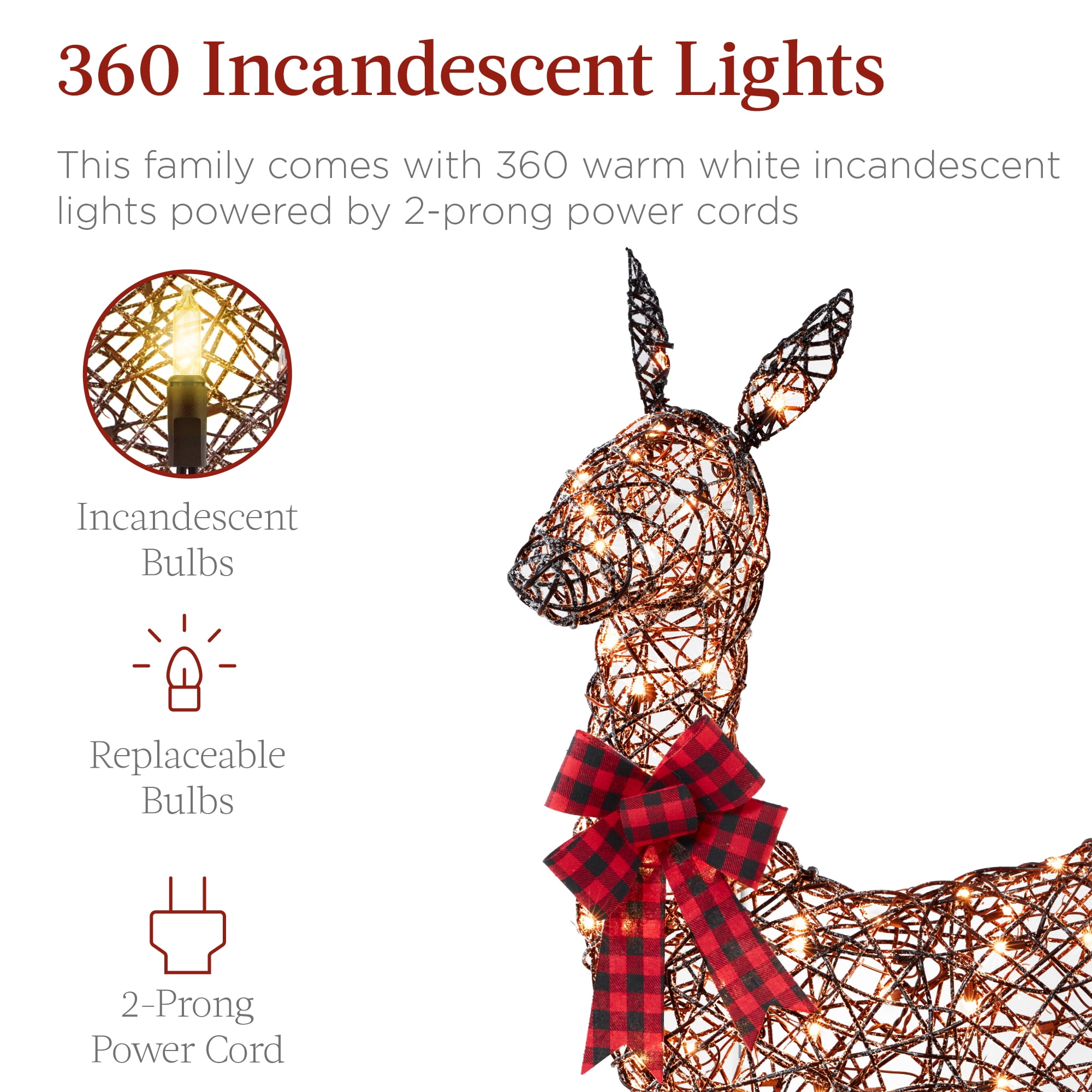 Best Choice Products 3-Piece Lighted Christmas Deer Set Outdoor Yard Decoration w/ 360 LED Lights, Stakes - Rattan - Image 2