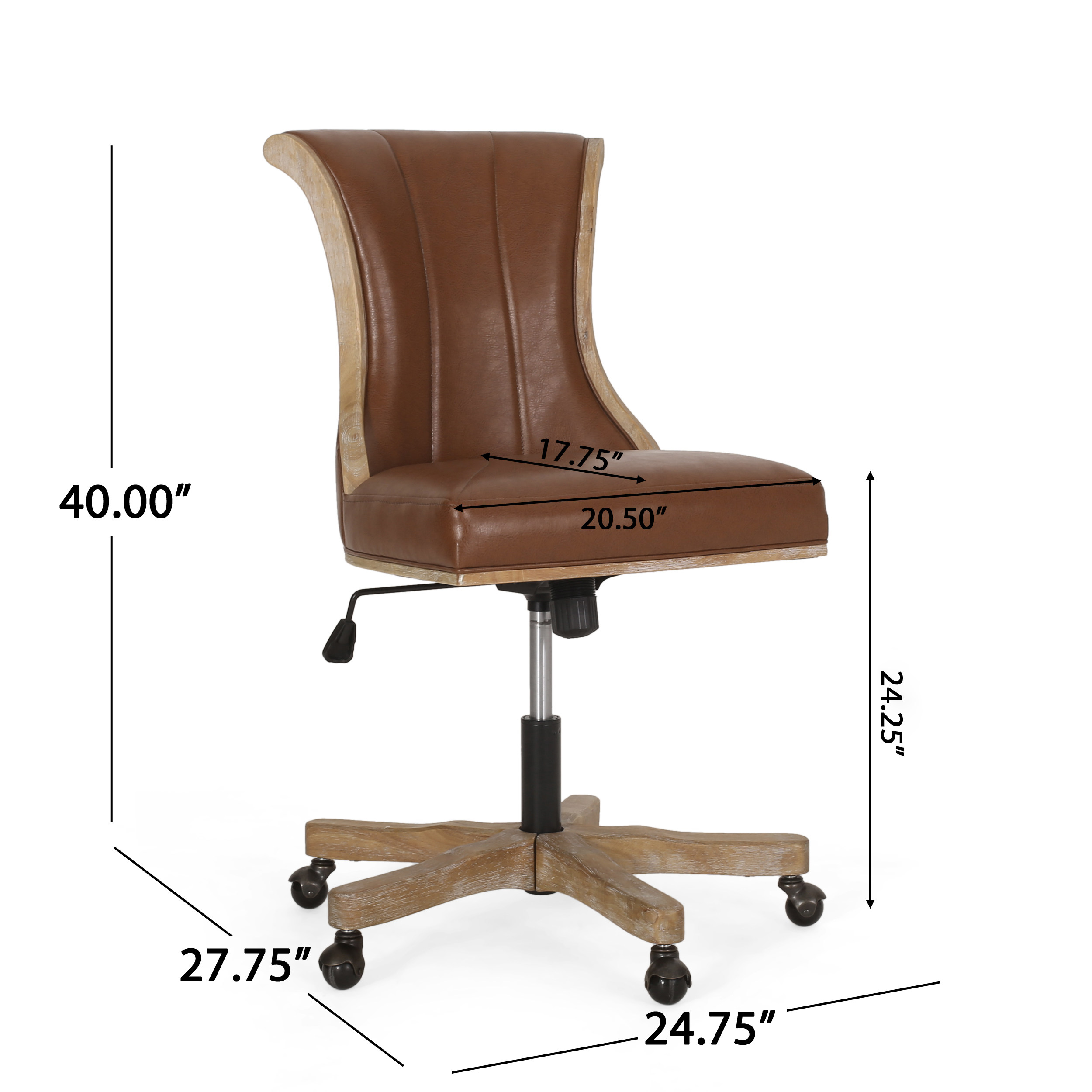 Ember Interiors Ashlyn Upholstered Roll Back Swivel Office Chair, Cognac Brown and Natural - Image 4