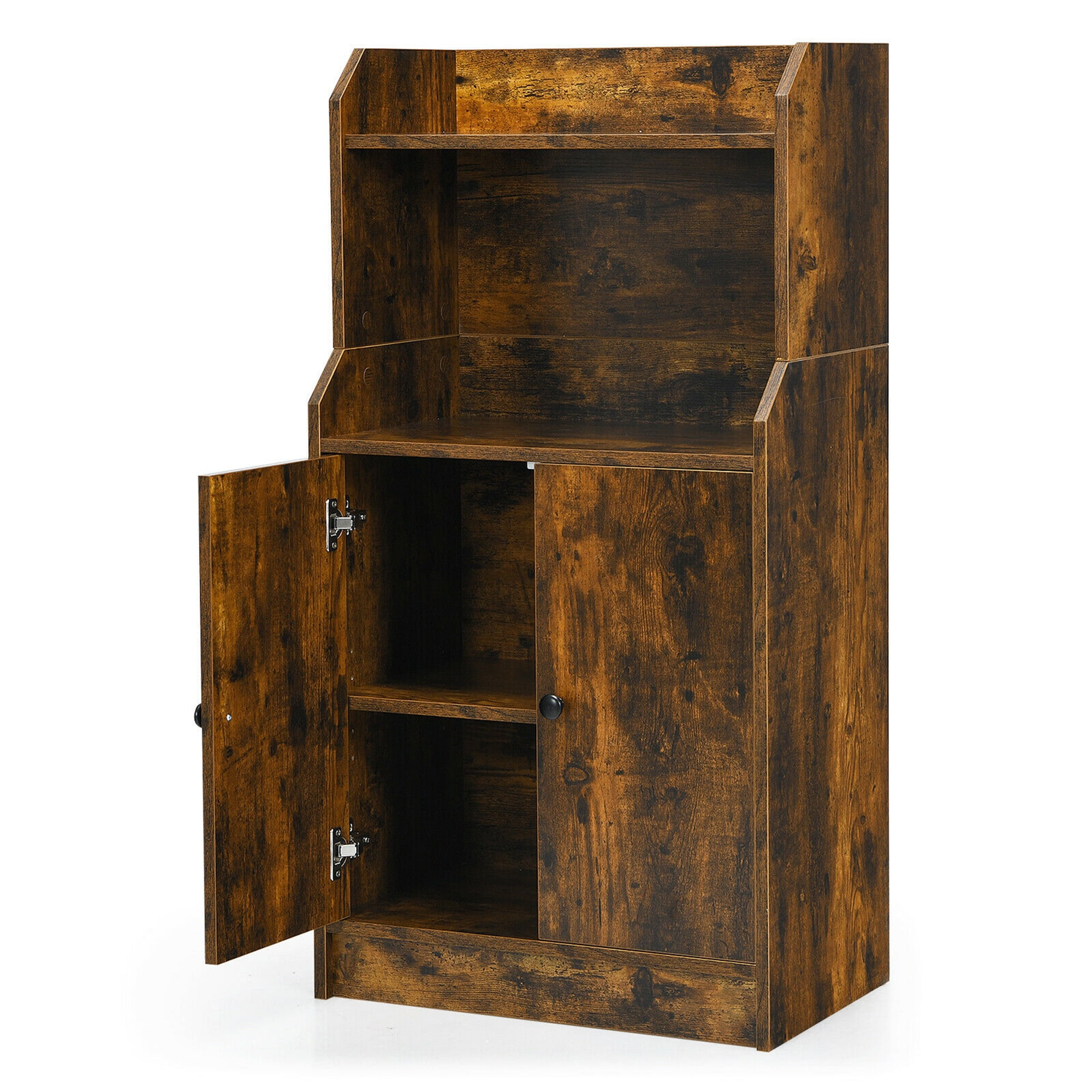 Gymax Storage Cabinet Bookcase w/2 Doors and Open Shelves Display Shelf Rustic Brown - Image 10