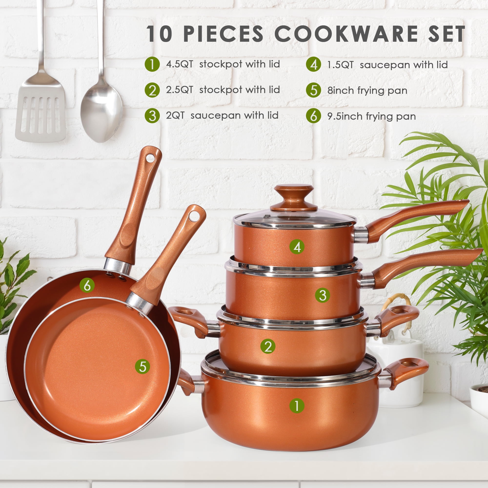 Scafild | 10-Piece Ceramic Nonstick Aluminum Cookware Set - Copper - Image 7