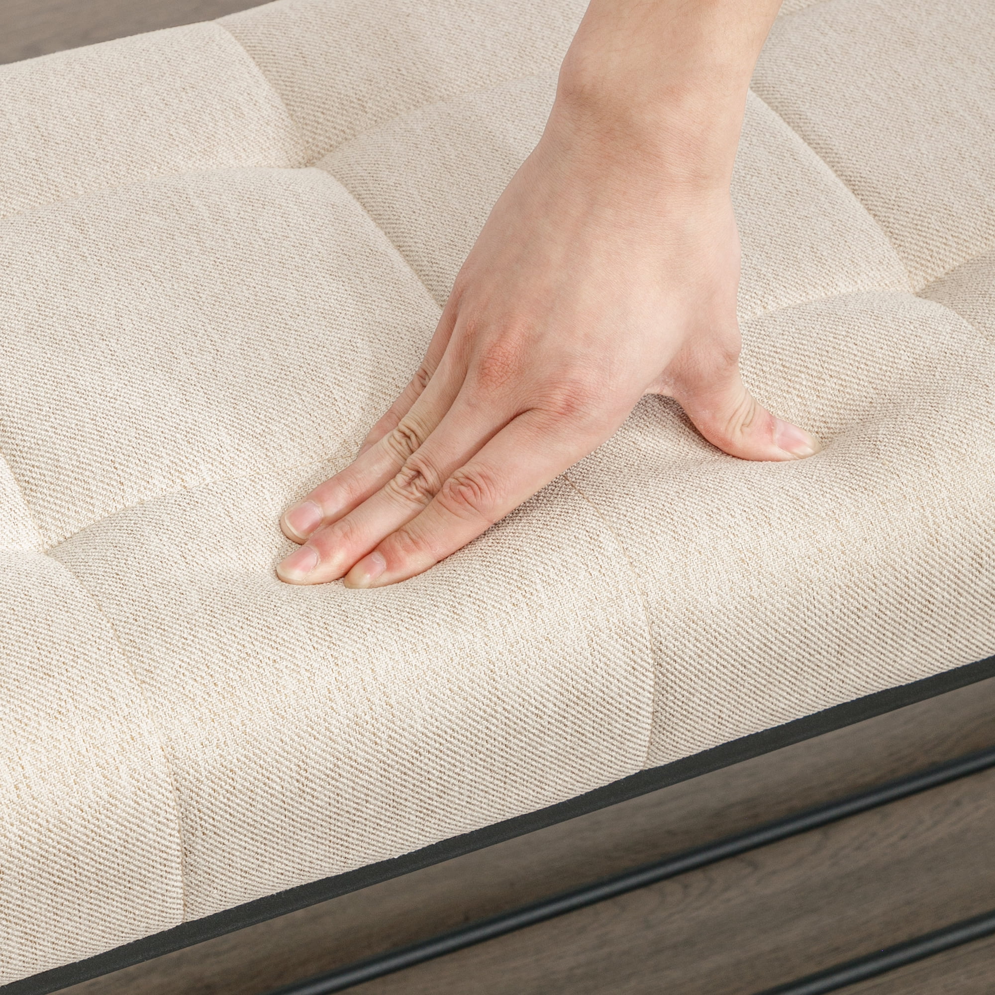 Dycanpo 44.5" End of Bed Bench,Tufted Upholstered Bench with Shoe Shelf, Linen Color - Image 8