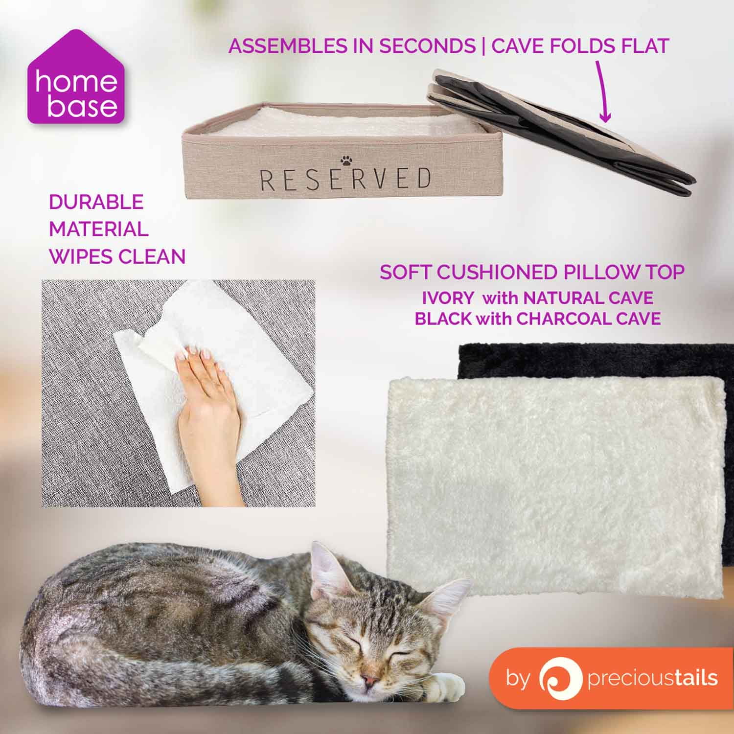 Precious Tails HomeBase Rectangular 2-Tier Collapsible Pet Cat Cave Bed, Item Weight 4 lb - Image 8