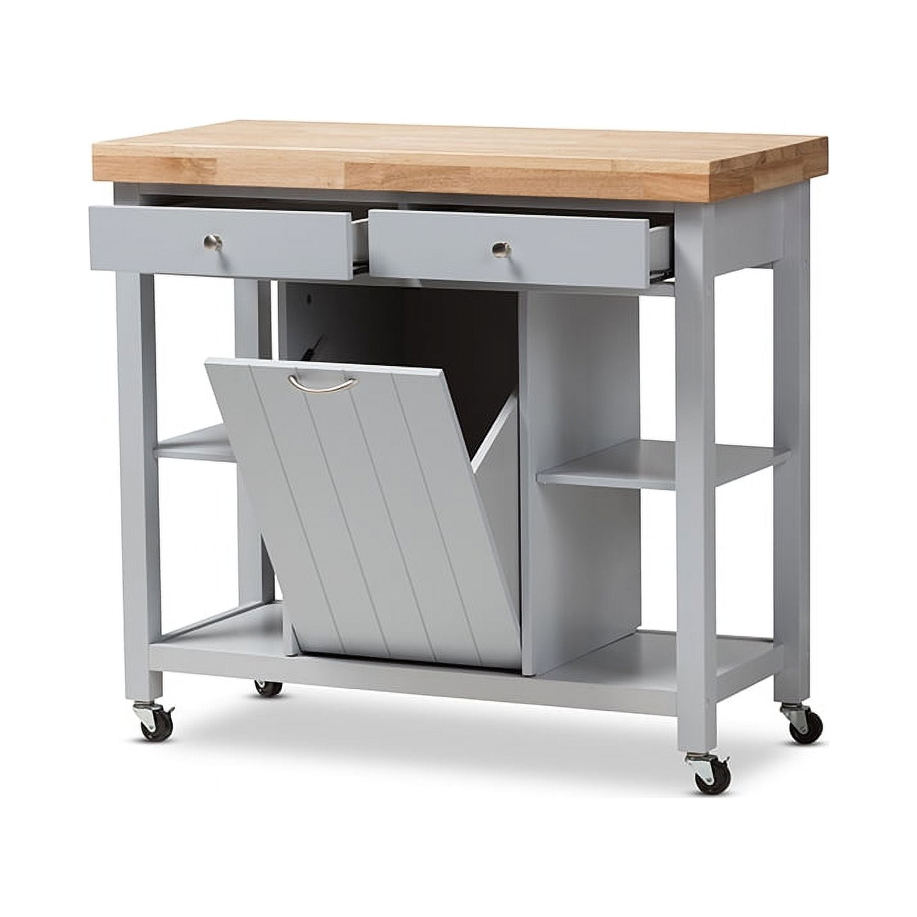 Baxton Studio Hayward Coastal and Farmhouse Light Grey Wood Kitchen Cart - Image 4