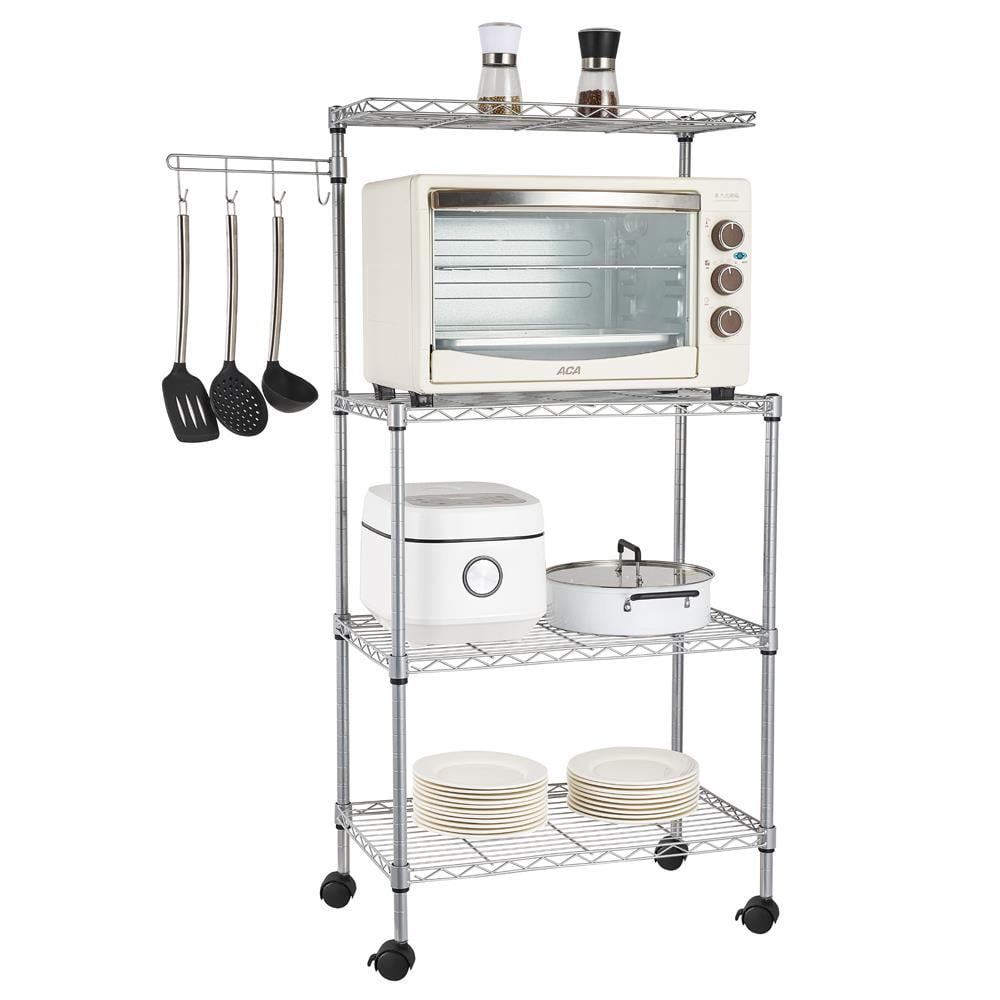 Zimtown 4-Tier Bakers Rack Kitchen Utility Cart Storage Rack Microwave Oven Stand with Hanging Hooks Chrome for Dining Room, Home, Silver - Image 7