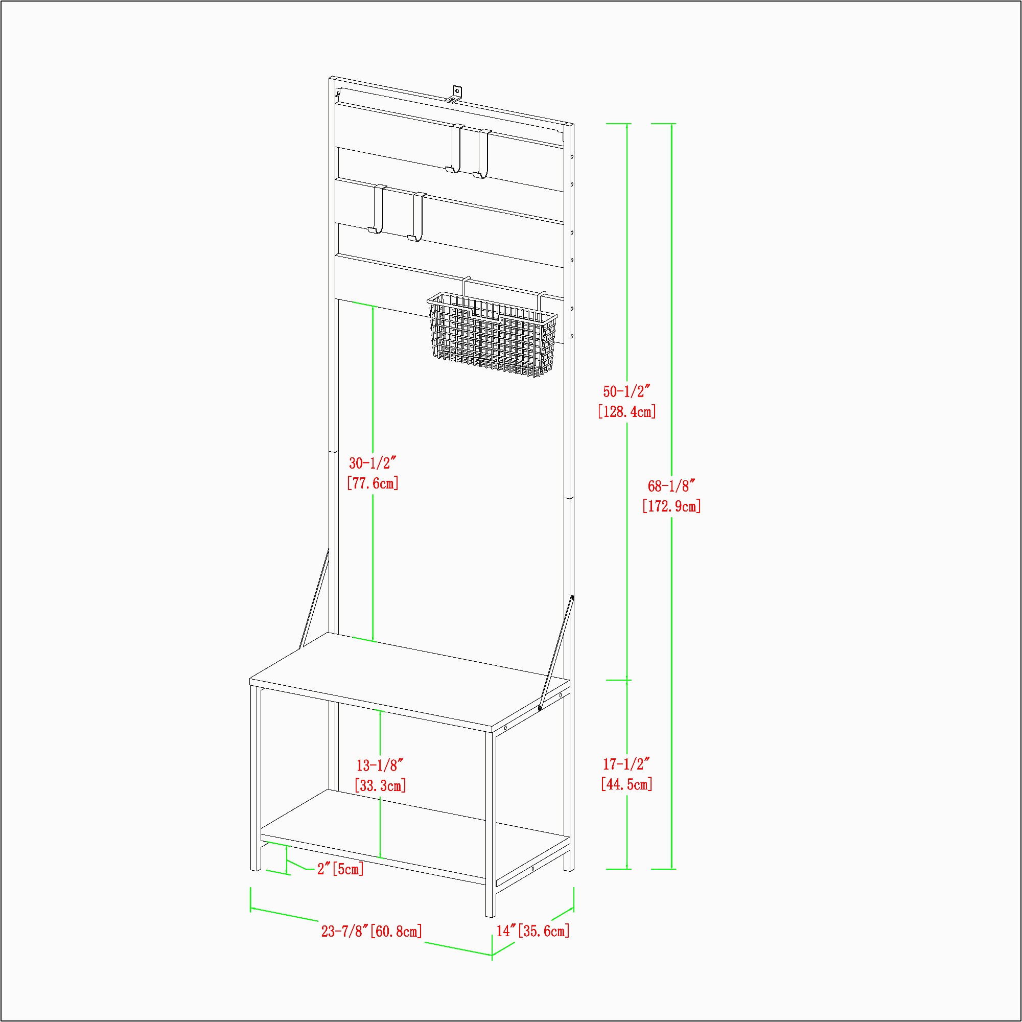 Manor Park Slat Hall Tree with Adjustable Storage, Grey Wash - Image 4