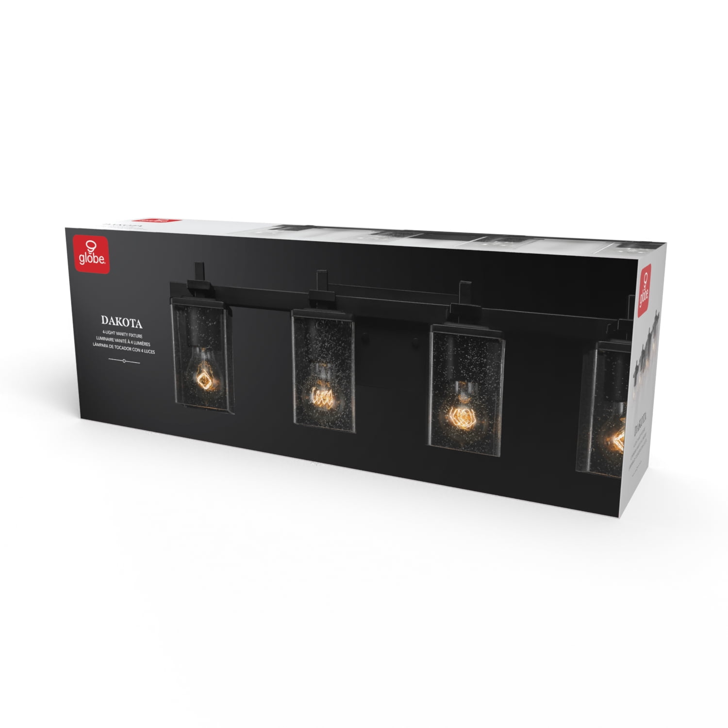 Globe Electric Dakota 4-Light Matte Black Vanity Light with Seeded Glass Shades, 91002216 - Image 10