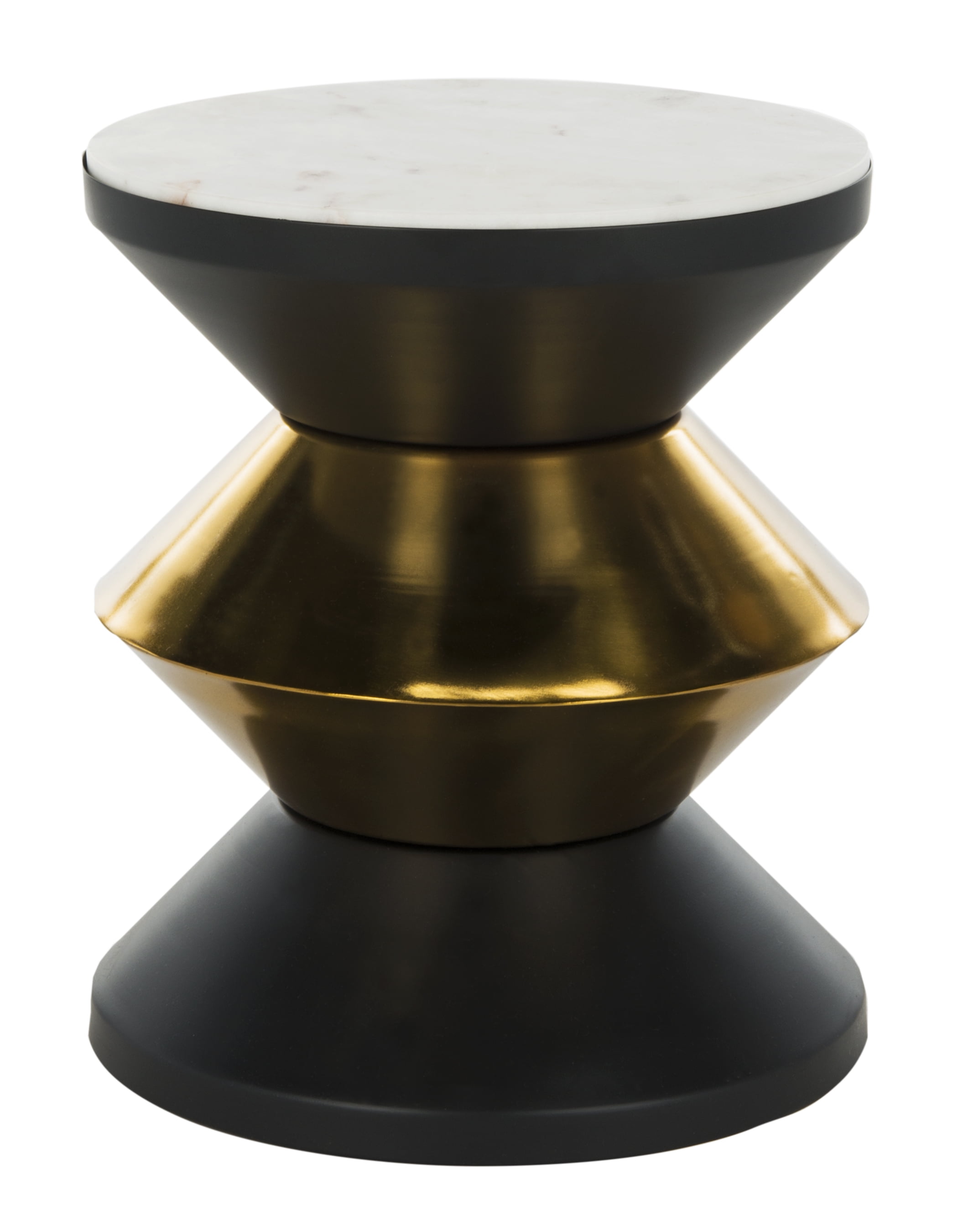 SAFAVIEH Azizi Round Stone Top Glam Side Table, Stone/Black Gold - Image 5
