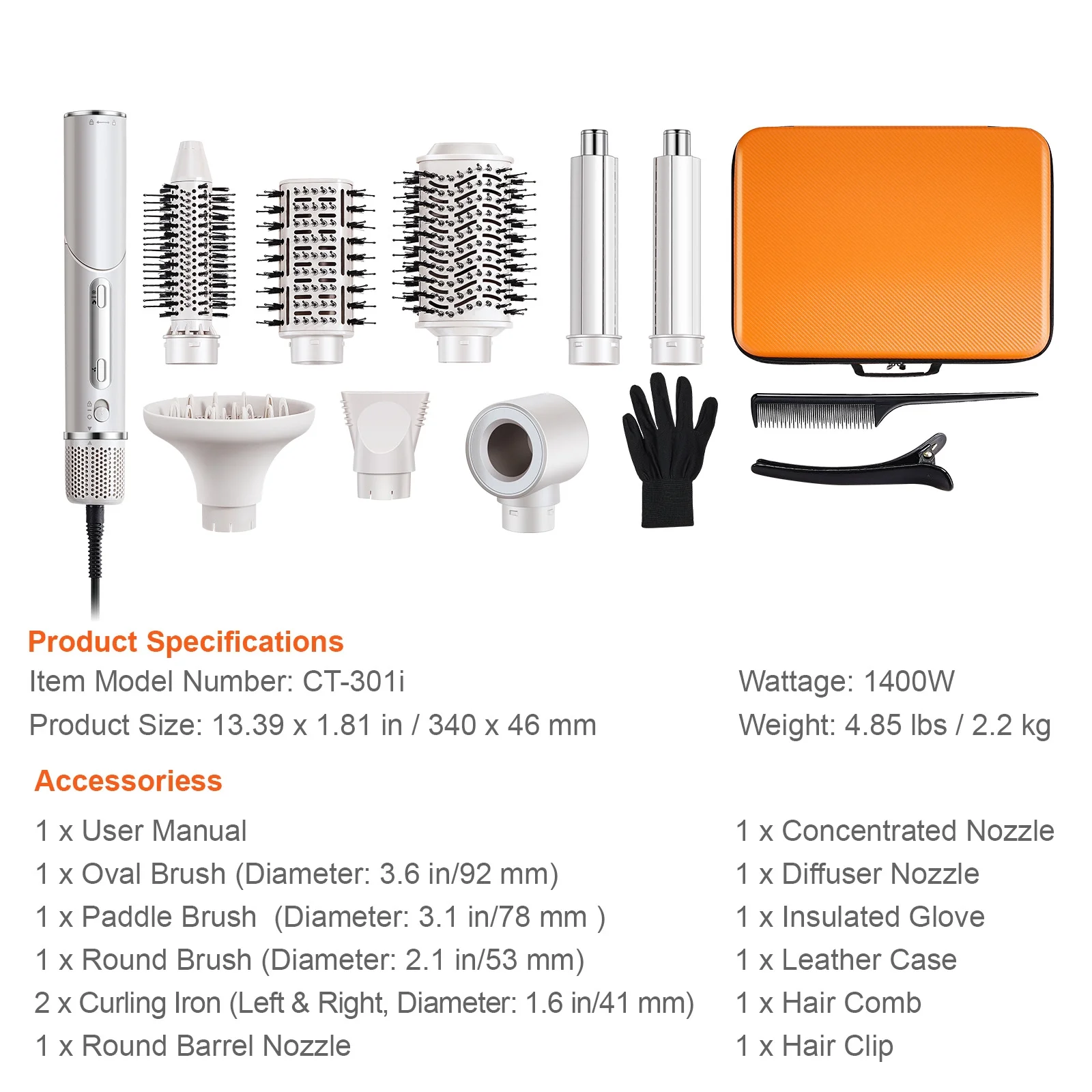 KFFKFF Hair Styling Dryer Brush, Versatile 7-in-1 Professional Styler, 110,000RPM Rapid Hot Air Styler with 2 Auto-Wrap Curling Tools, Trio of Brushes & 3 Nozzles, Ionic Hair Dryer for Quick Drying - Image 5