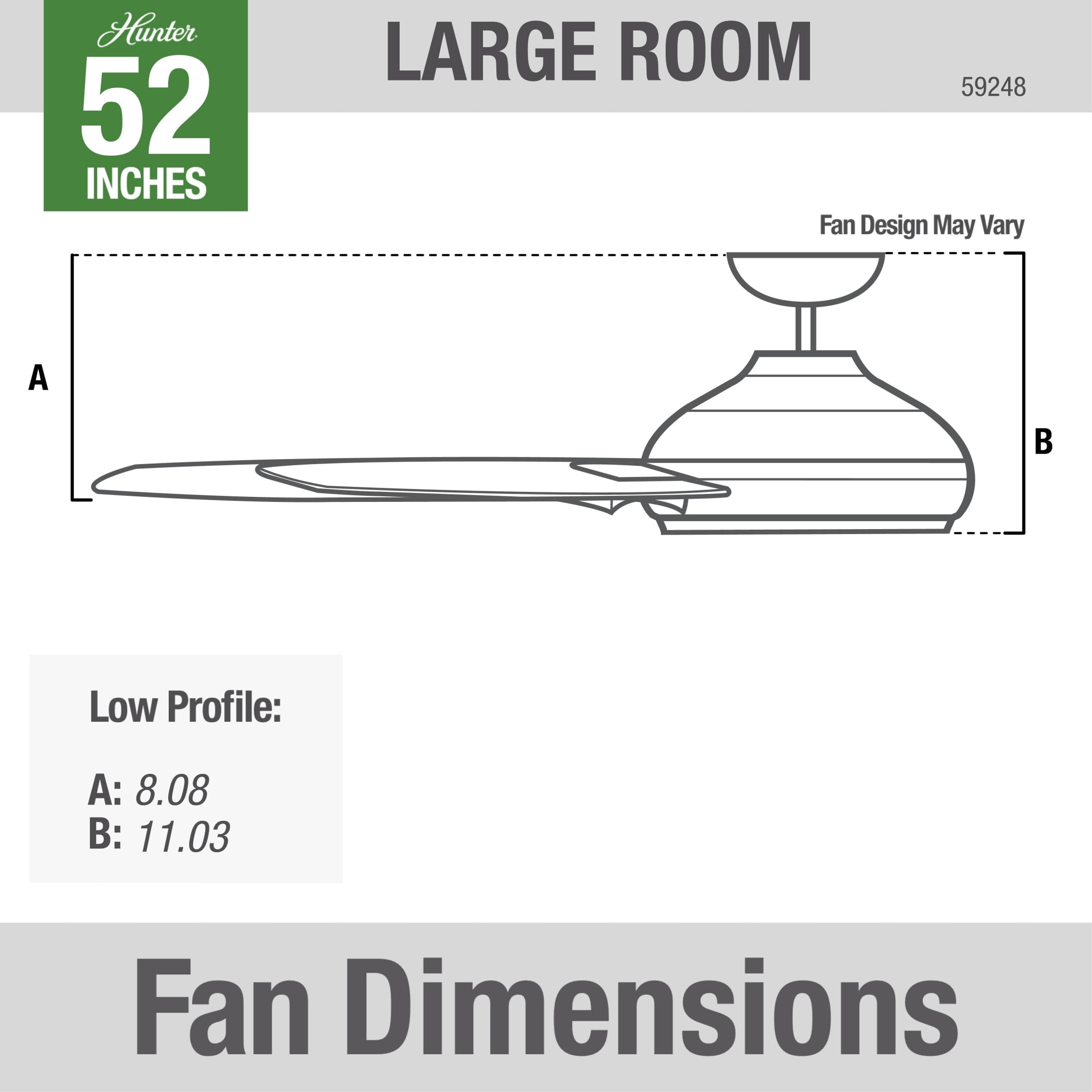 Hunter - Dempsey Indoor Low Profile Ceiling Fan, Remote, 52-inch, Fresh White, Modern-style, 3-speed WhisperWind Motor, 59248, for Living Rooms, Bedrooms - Image 12