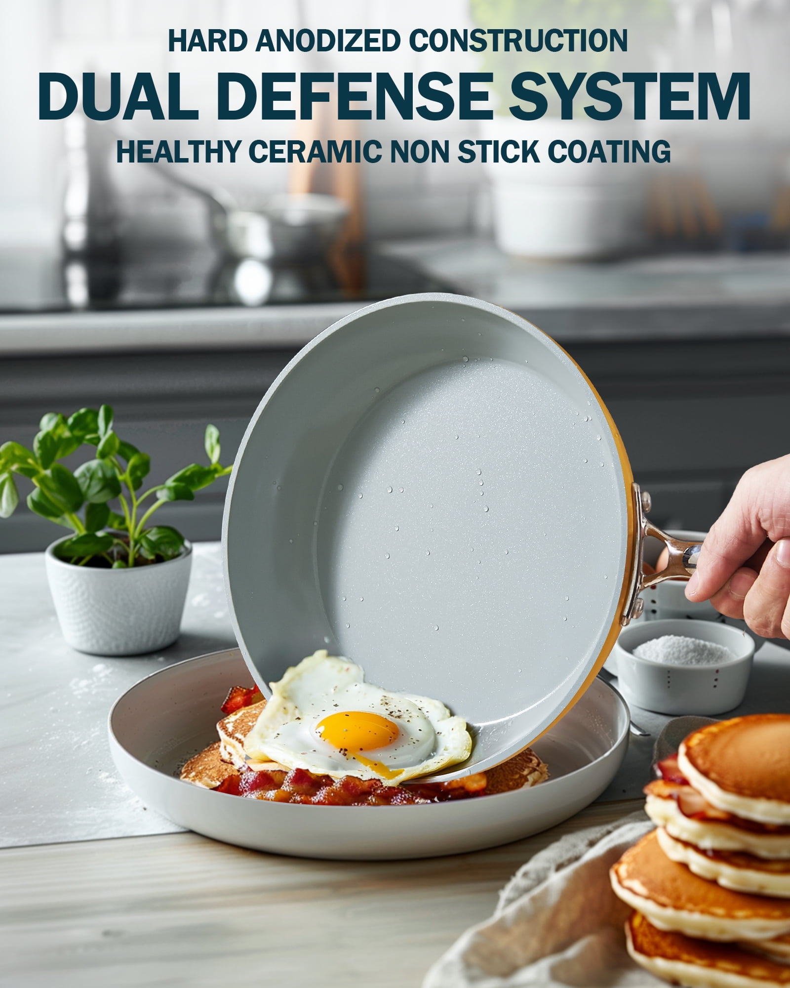 Cook N Home Pots and Pans Set Non Stick, 10-Piece Hard Anodized Nonstick Healthy Ceramic Cookware Set, Induction Cookware Cooking Set with Stay-Cool Handles, Nylon Kitchen Utensils, Oven Safe, Yellow - Image 5