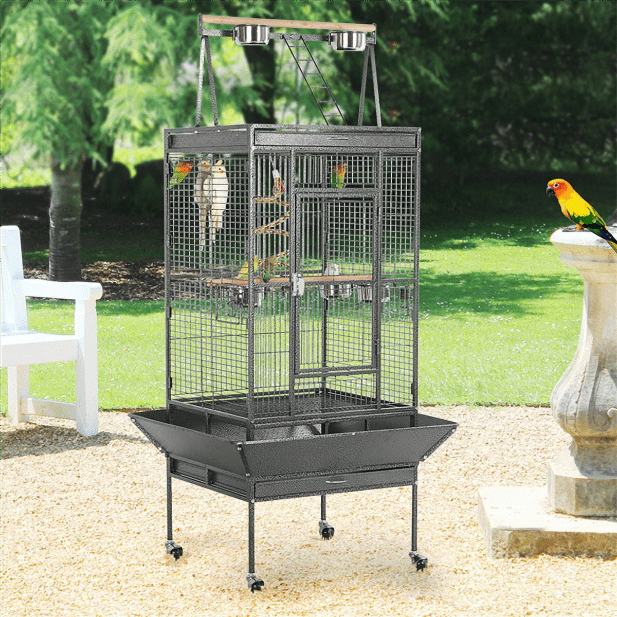 Alden Design 68.5" Rolling Metal Large Bird Cage with Play Top for Large Pet Birds - Image 6
