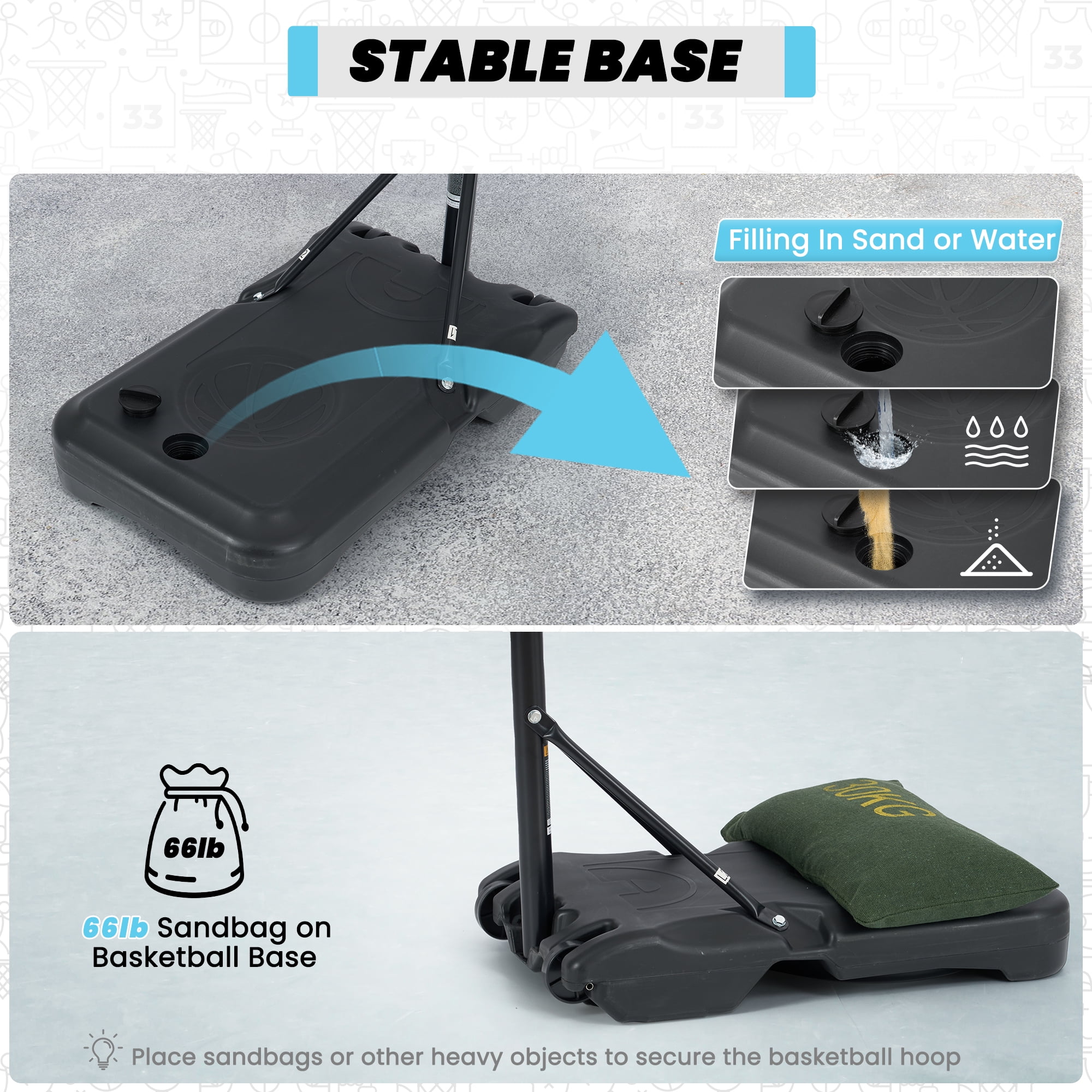 Naipo 28in Basketball Hoop Basketball Goal System Height Adjustable 5.1ft to 7ft Court for All Age Ranges Indoor Outdoor Use - Image 3