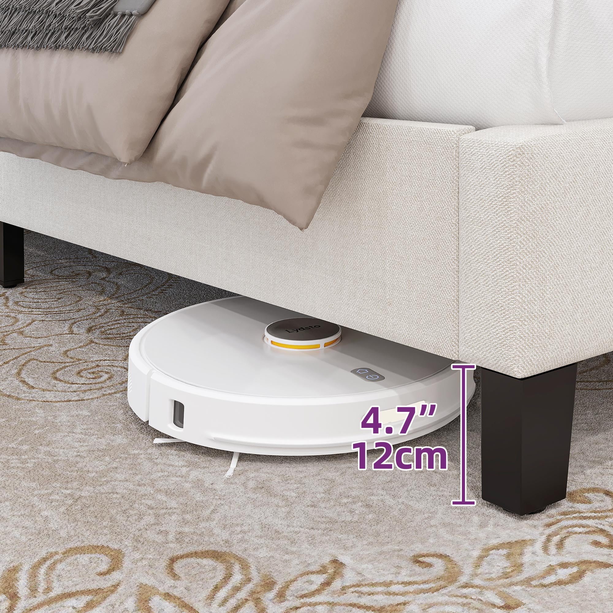 Dextrus King Size Platform Bed Frame with Tufted Upholstered Headboard, Beige - Image 3