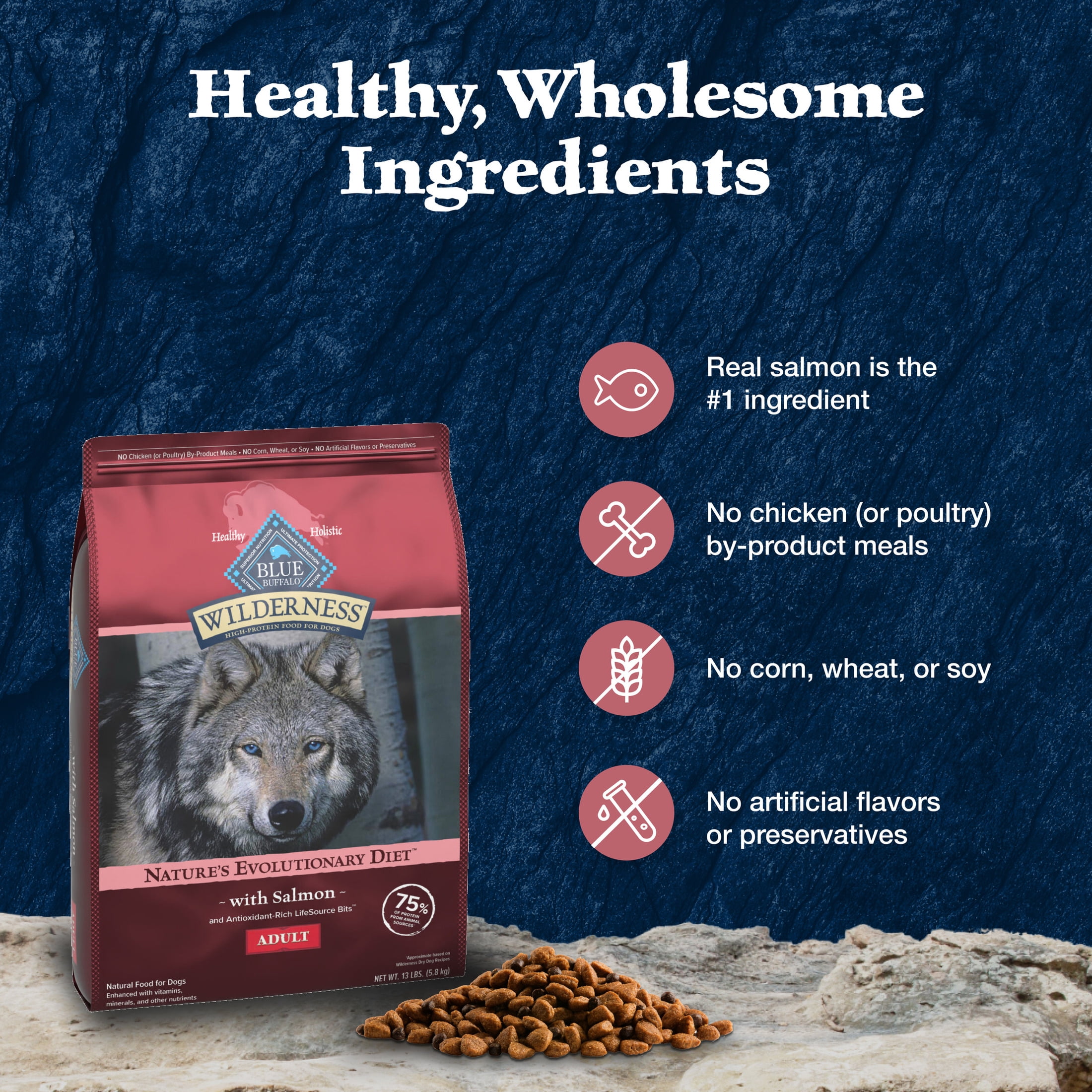 Blue Buffalo Wilderness Natural High-Protein Adult Dog Dry Food, Salmon Recipe, 28-lb Bag - Image 8