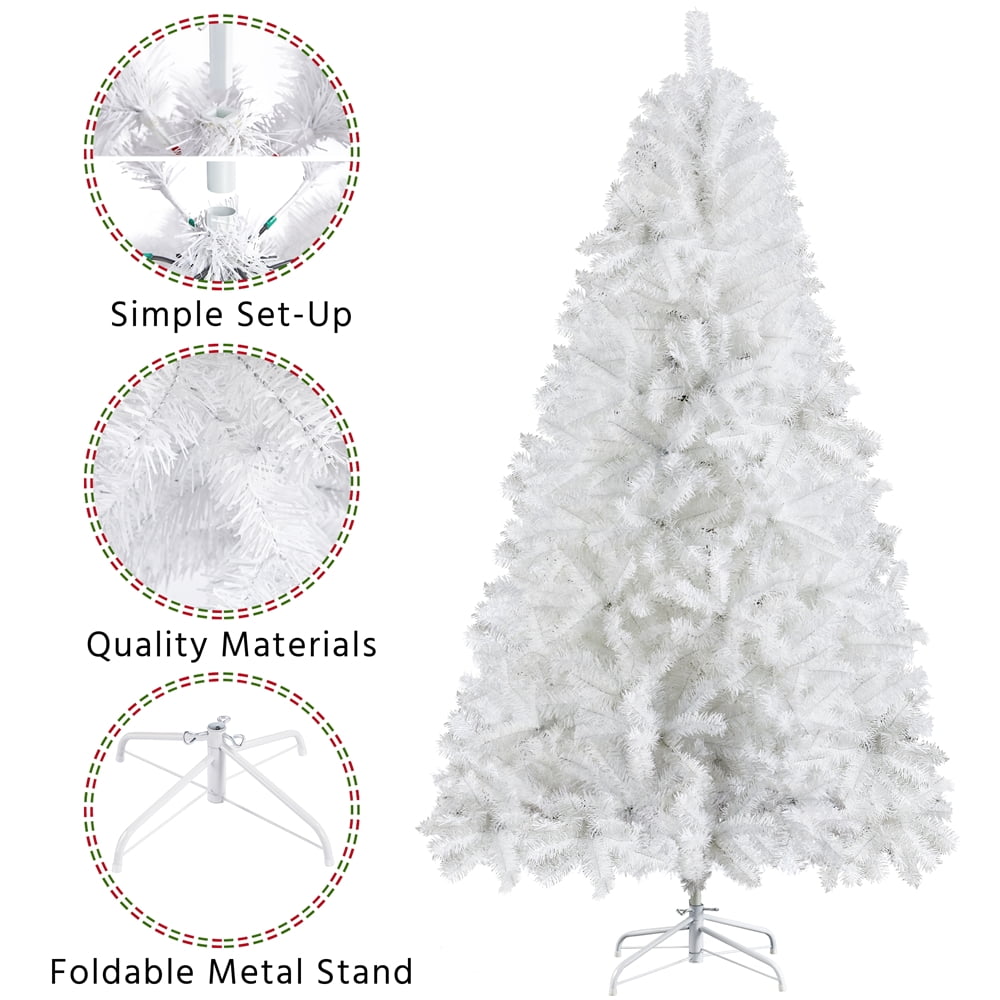 Alden Design White Hinged Spruce Artificial Christmas Tree, with Foldable Stand 6' - Image 2