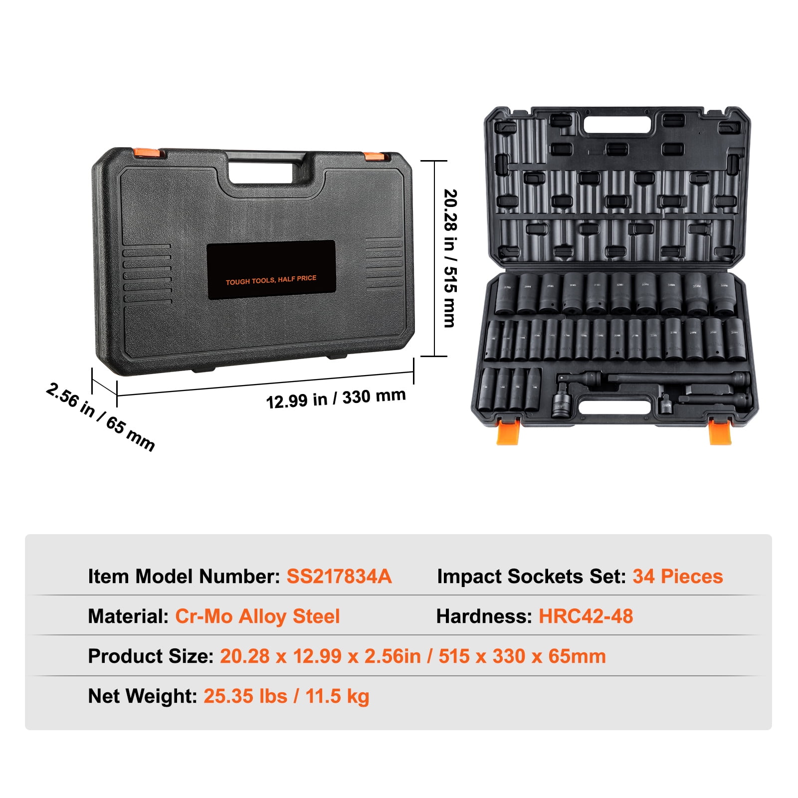 BENTISM 1/2" Drive Impact Socket Set, 34 Piece Socket Set Metric 8-36mm, 6 Point Cr-MO Alloy Steel for Auto Repair, Includes Adapters & Ratchet Handle & Storage Case - Image 2