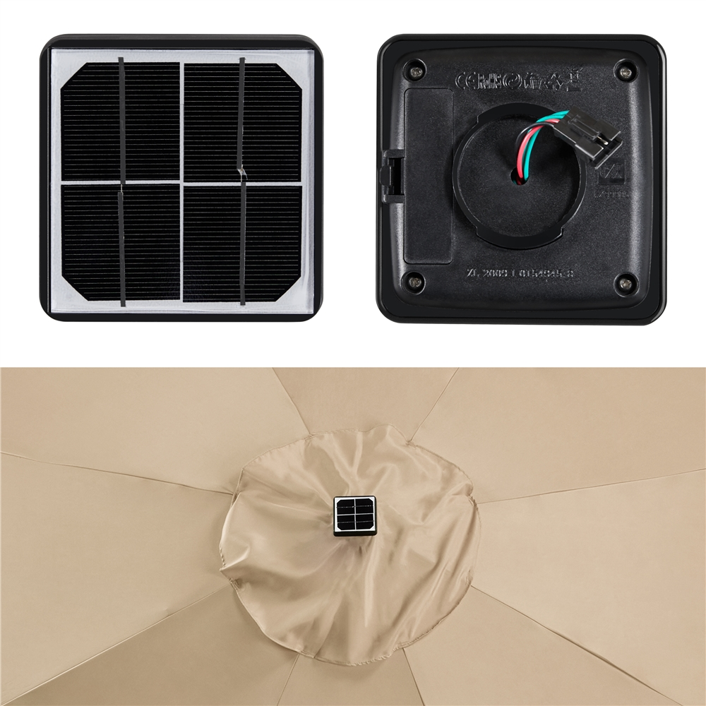 Renwick 9ft Outdoor Market Patio Umbrella with 32 LED Lights, Tan - Image 3