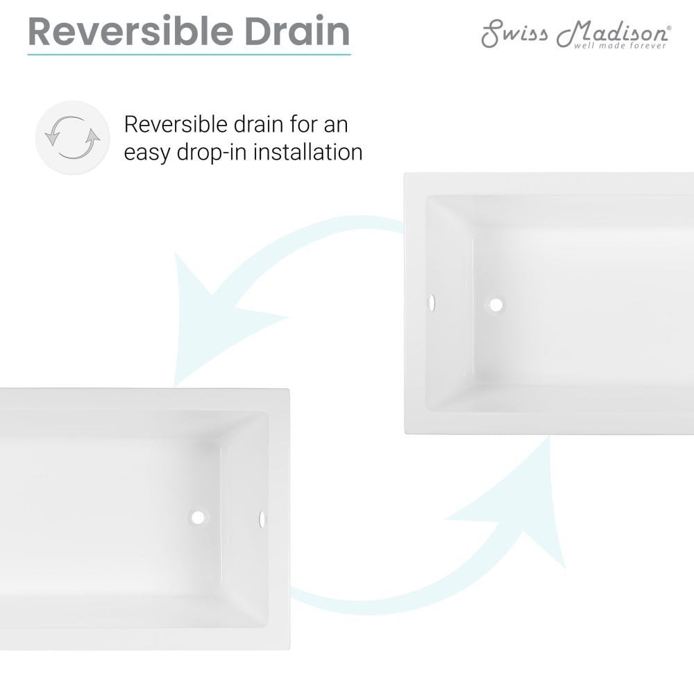 Voltaire 66" x 36" Reversible Drain Drop-In Bathtub - Image 3